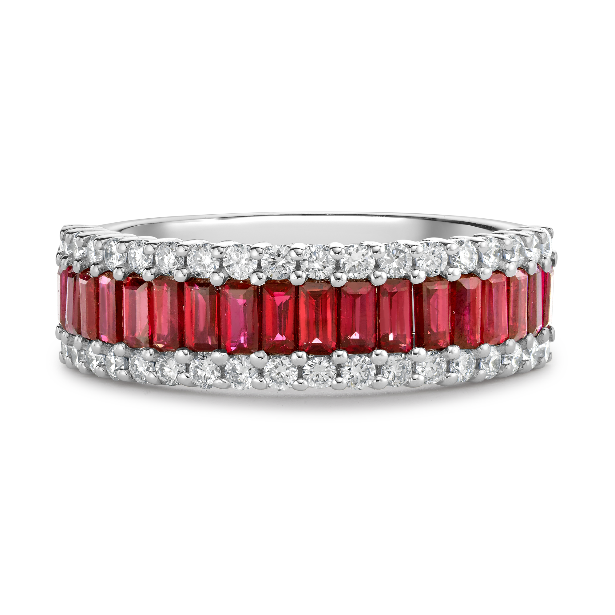 Ruby and Diamond Eternity Ring Baguette Cut, Brilliant Cut, Half Eternity_2