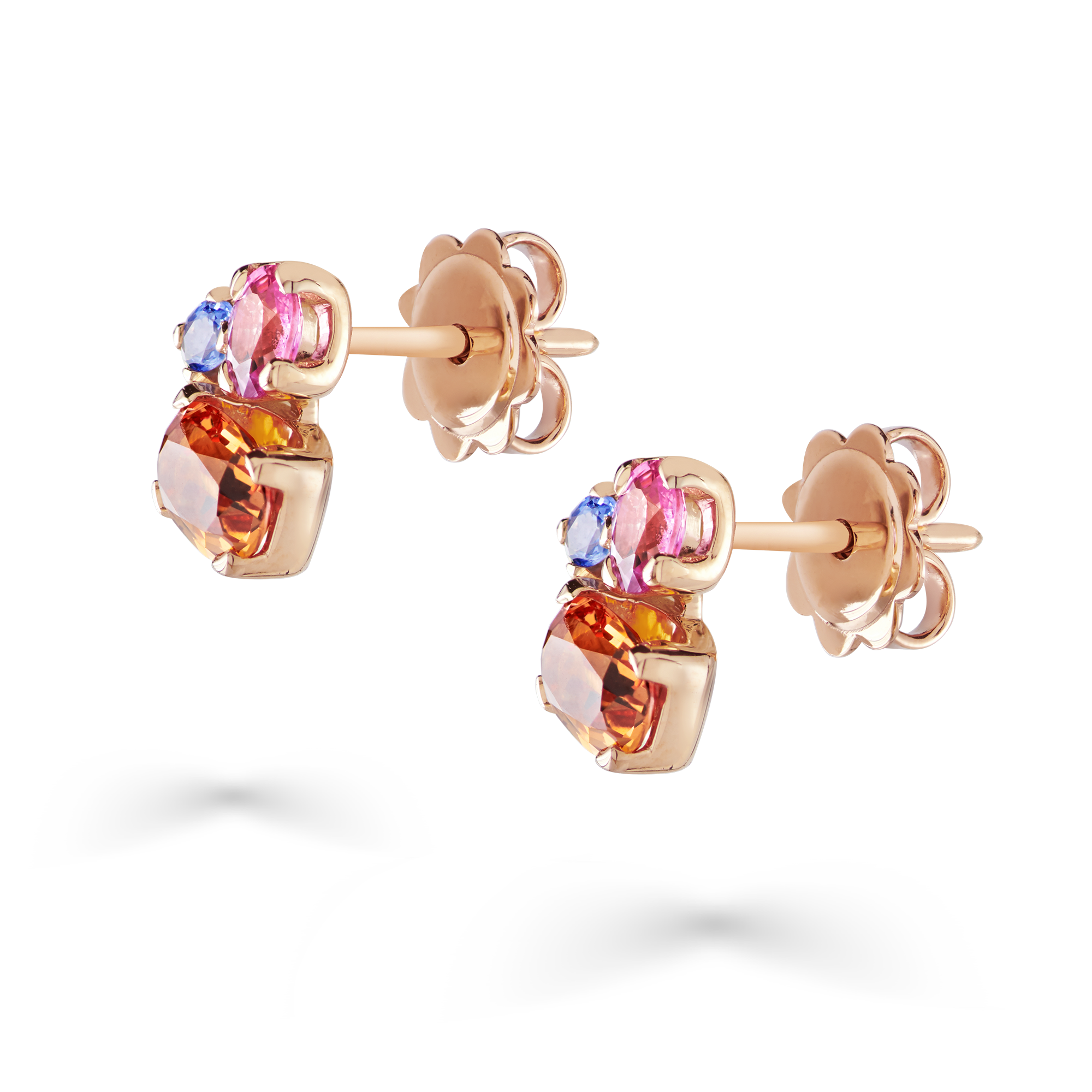 Rainbow Fancy Sapphire Three-Stone Earrings Oval Cut, Claw Set_2