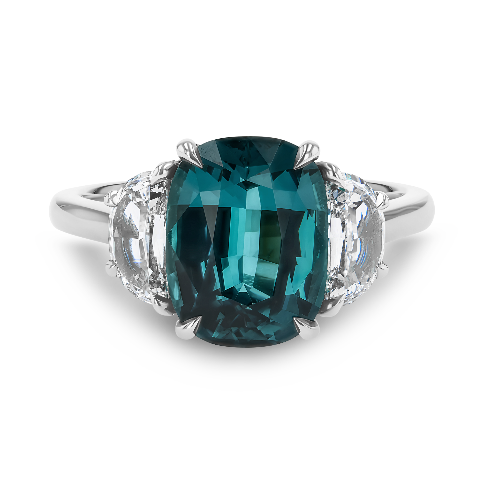 Cushion Cut 3.18ct Lagoon Tourmaline and Diamond Ring Cushion Cut, Claw Set_2