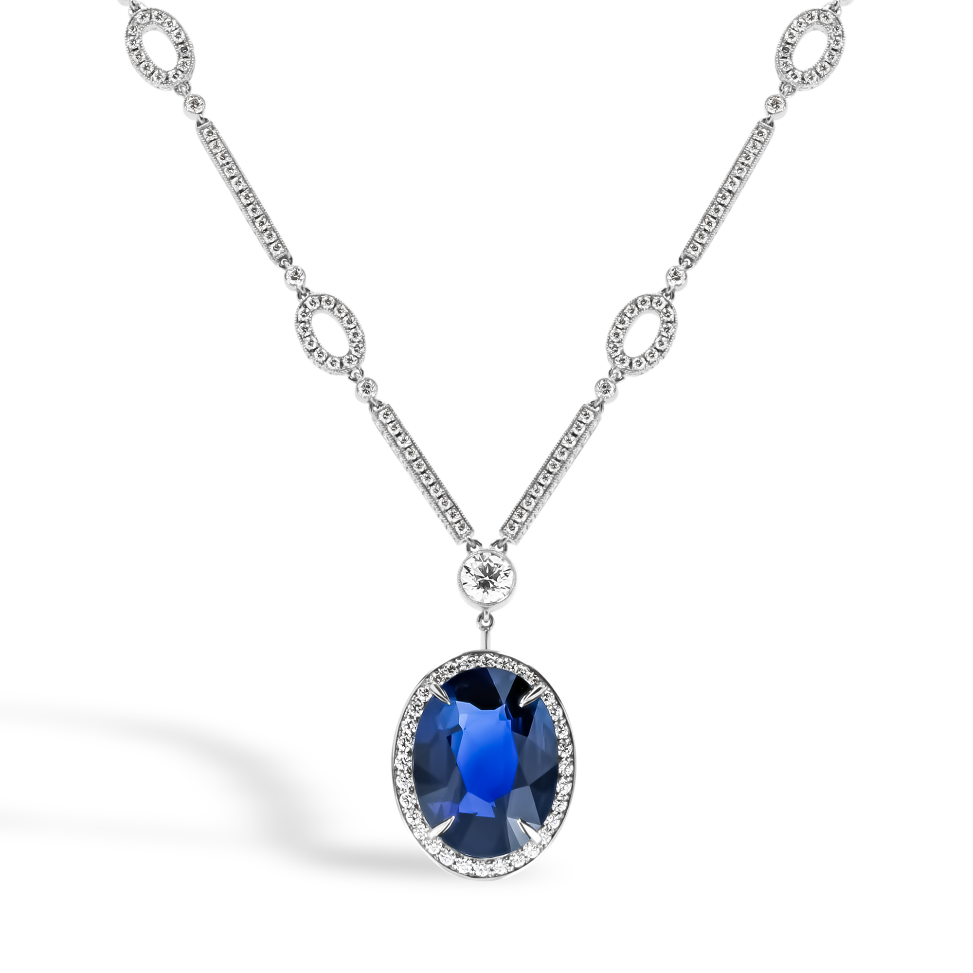 Masterpiece 11.03ct Sri-Lankan Sapphire and Diamond Cluster Pendant Oval Cut, Claw Set_1