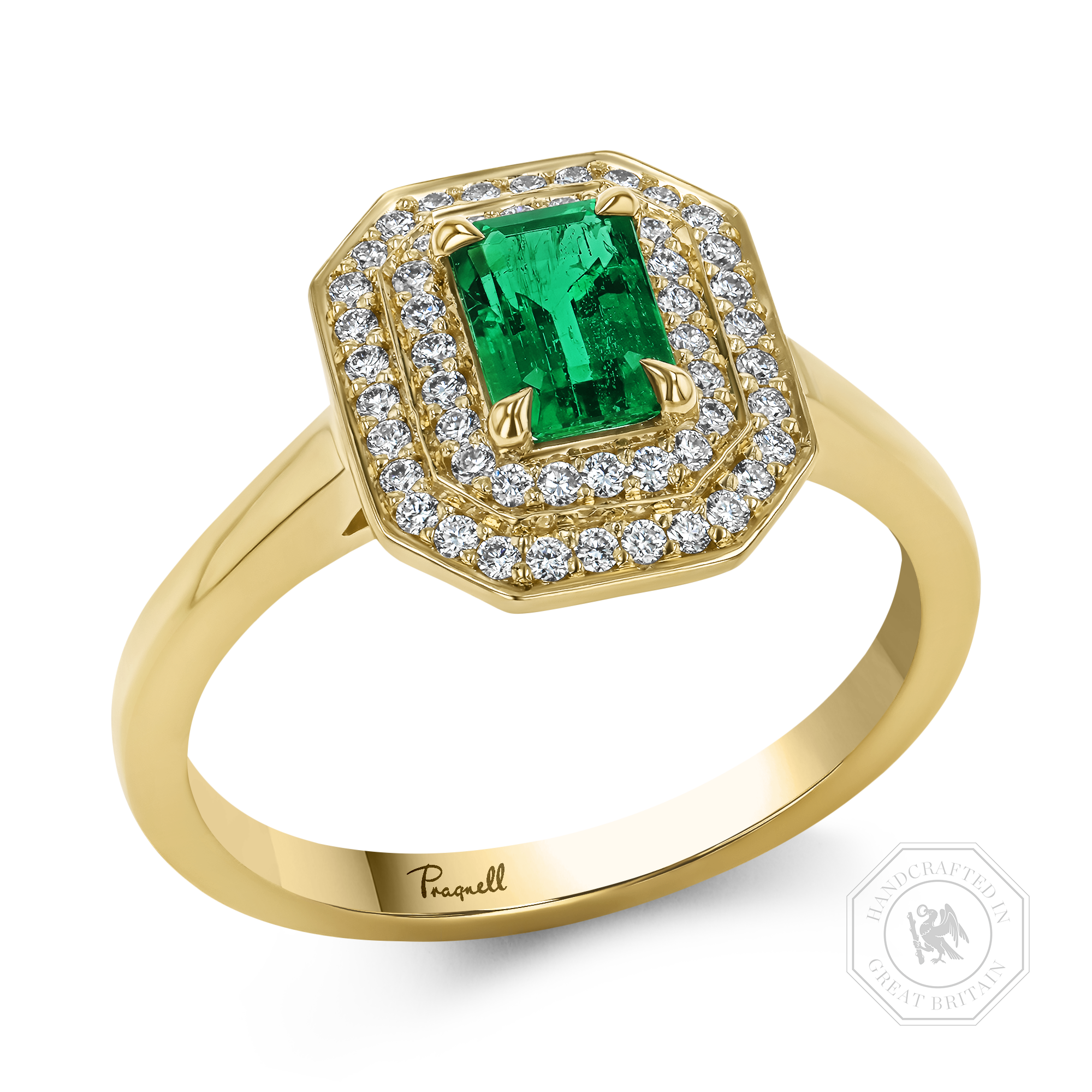 Octagonal Cut 0.62ct Emerald and Diamond Cluster Ring Octagonal Cut, Claw Set_1