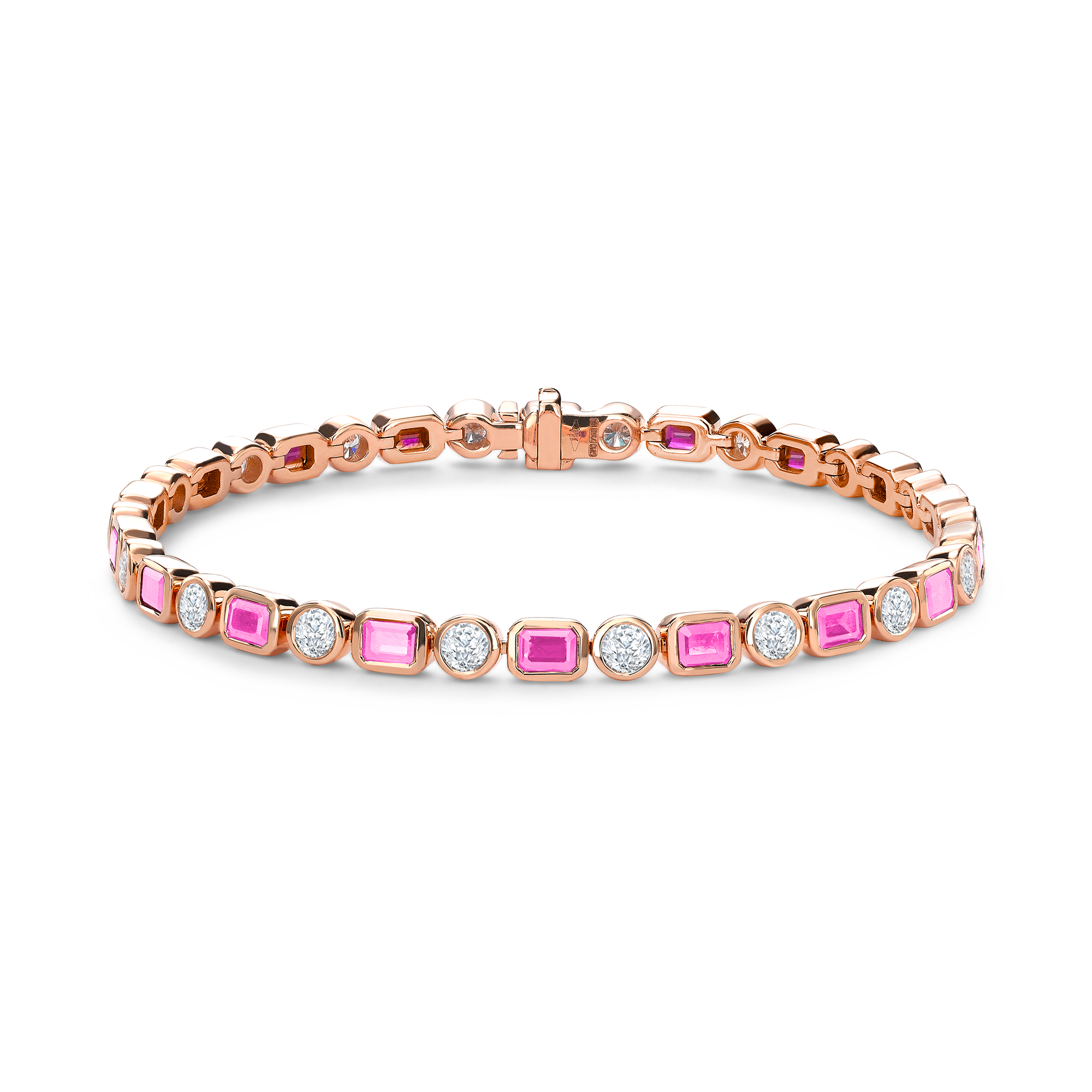 Emerald Cut Pink Sapphire and Diamond Bracelet Emerald Cut with Brilliant Cut Diamonds_1