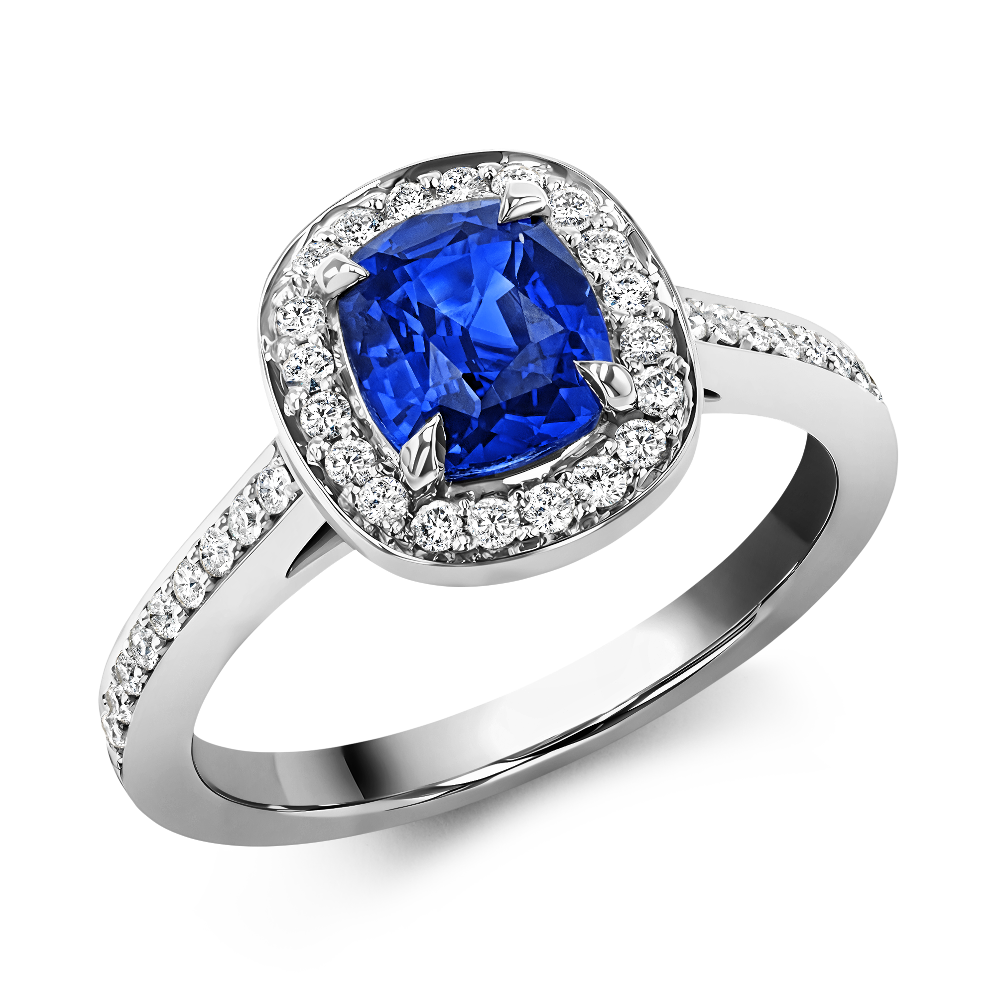 Classic 1.62ct Sapphire and Diamond Cluster Ring Cushion modern cut, Claw set_1