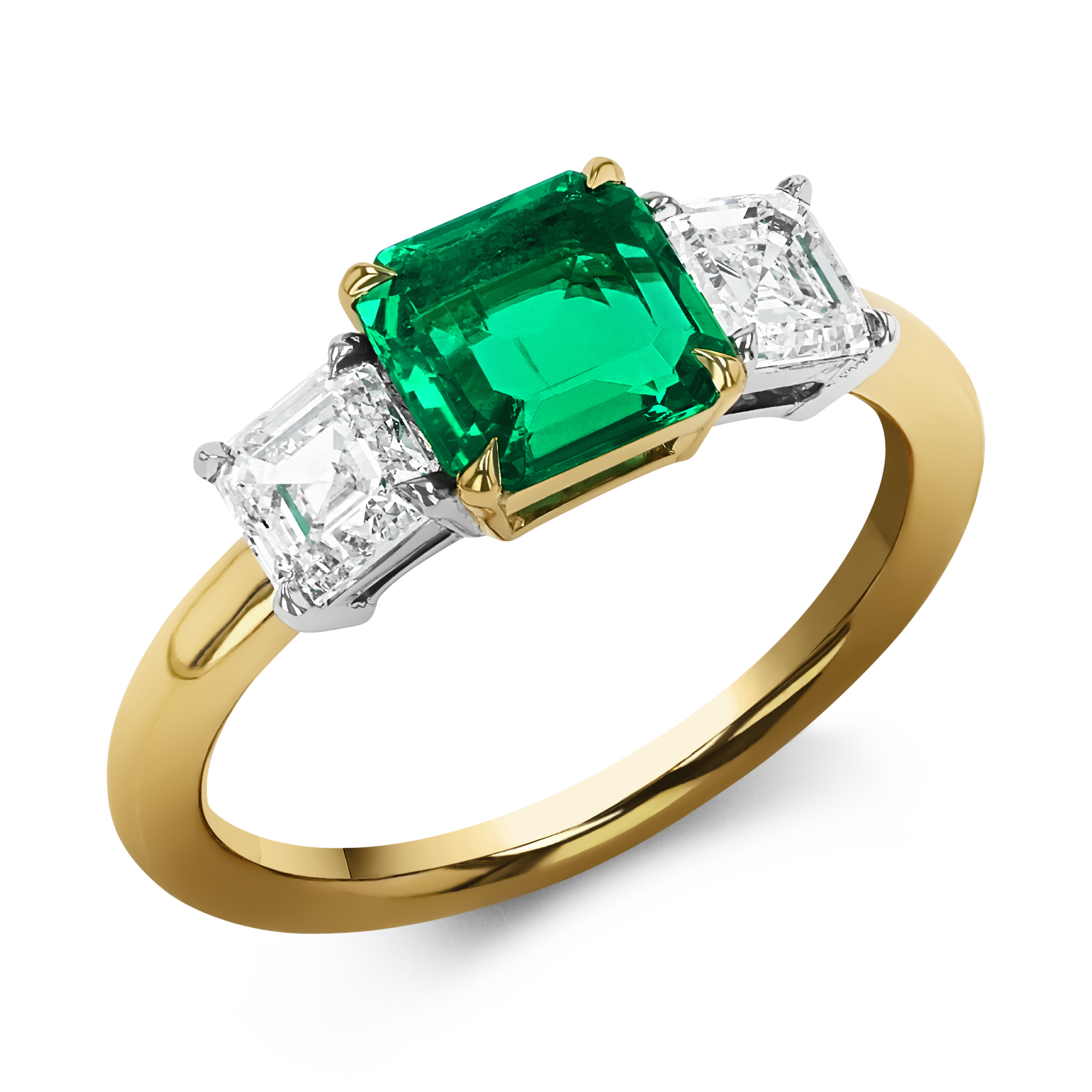 Emerald and Diamond Three Stone Ring Emerald Cut, Claw Set_1