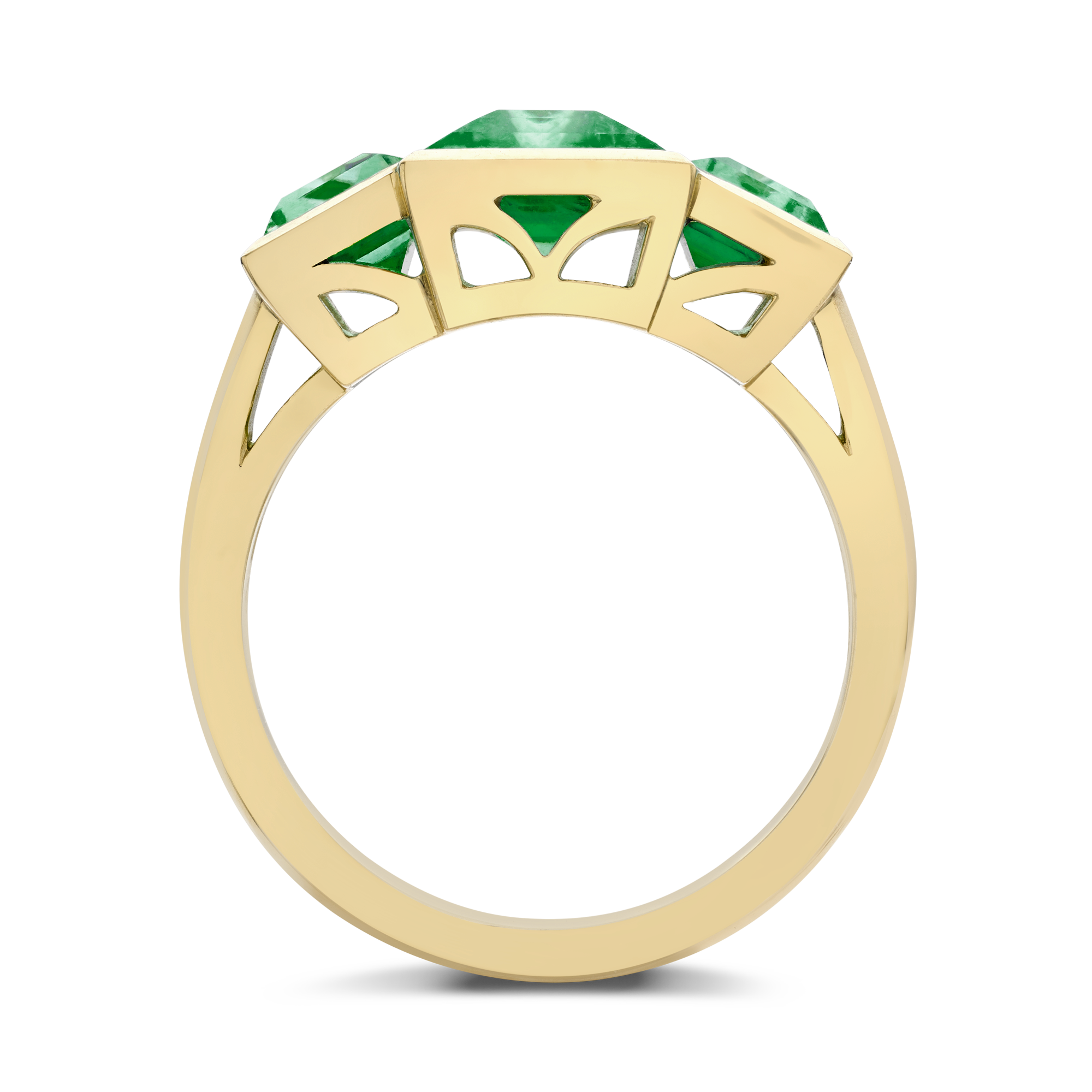 Kingdom Three Stone Green Tourmaline Ring Baguette Cut, Rubover Set_3