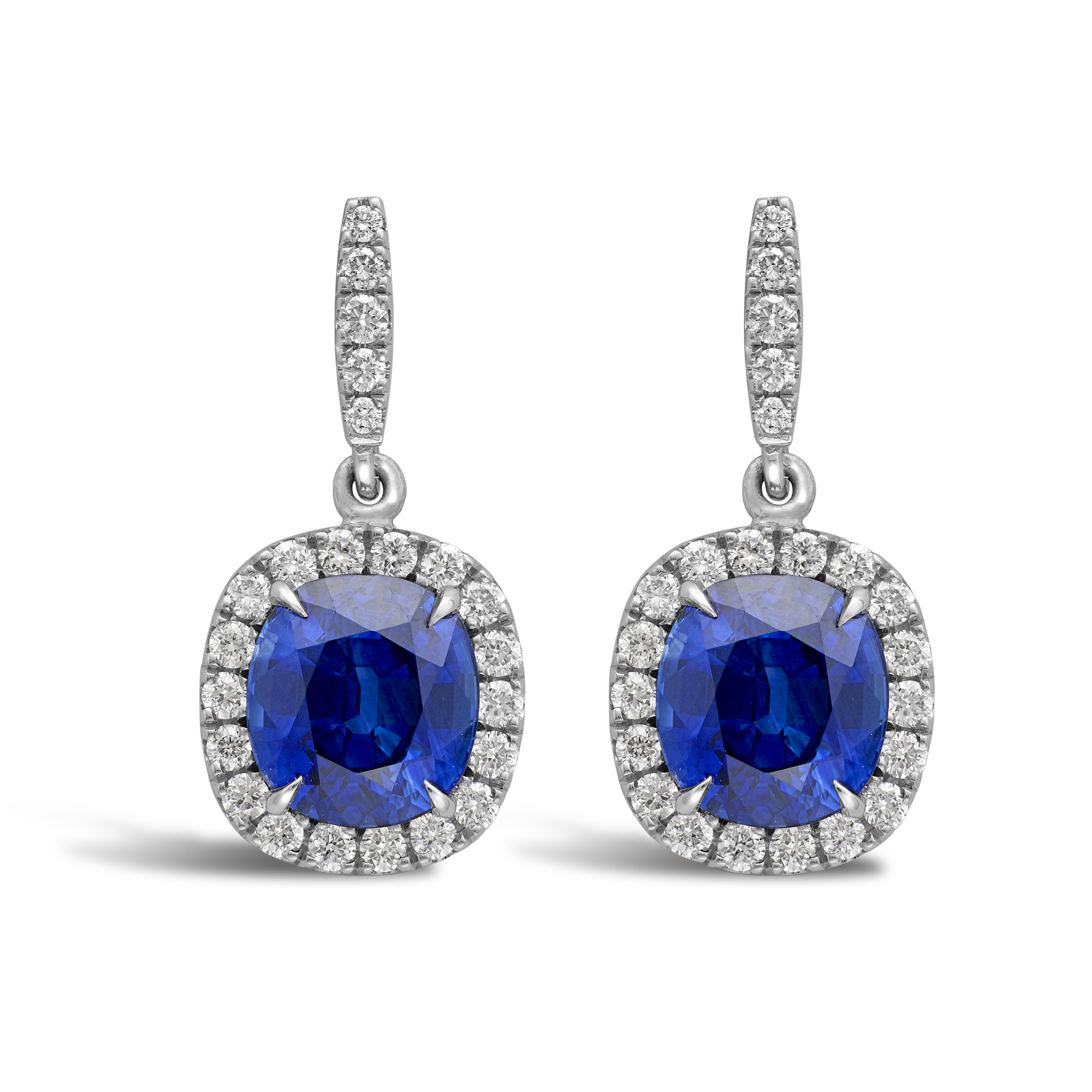 Madagascan Cushion Sapphire Drop Earrings Cushion & Brilliant Cut, Claw Set_1