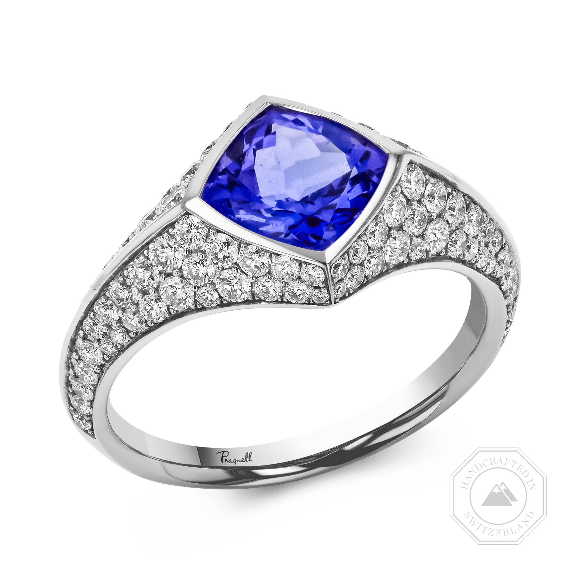Square Cut 1.18ct Tanzanite and Diamond Ring Square Cut, Rubover Set_1