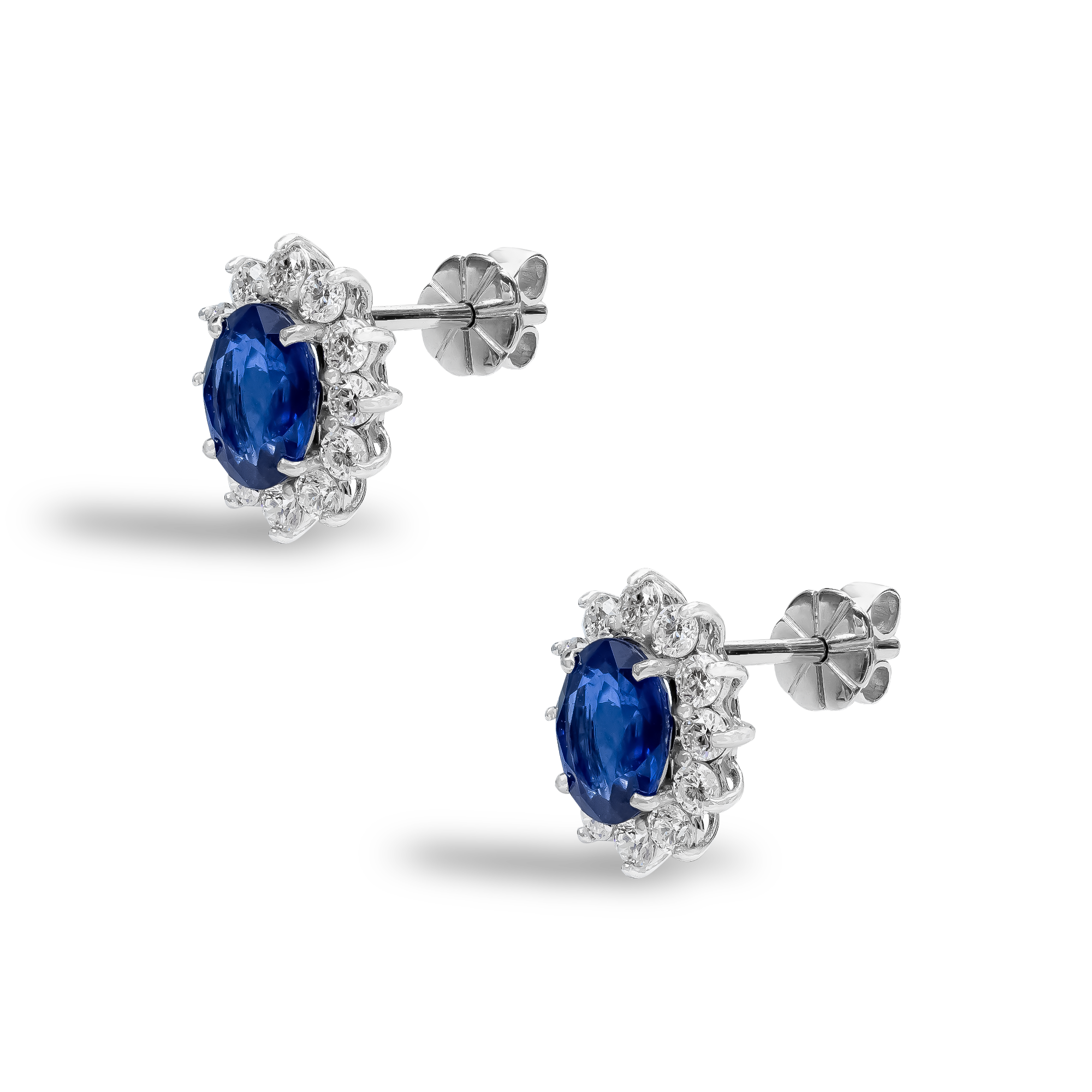 Oval Cut Sapphire and Diamond Cluster Earrings Oval Cut, Claw Set_2