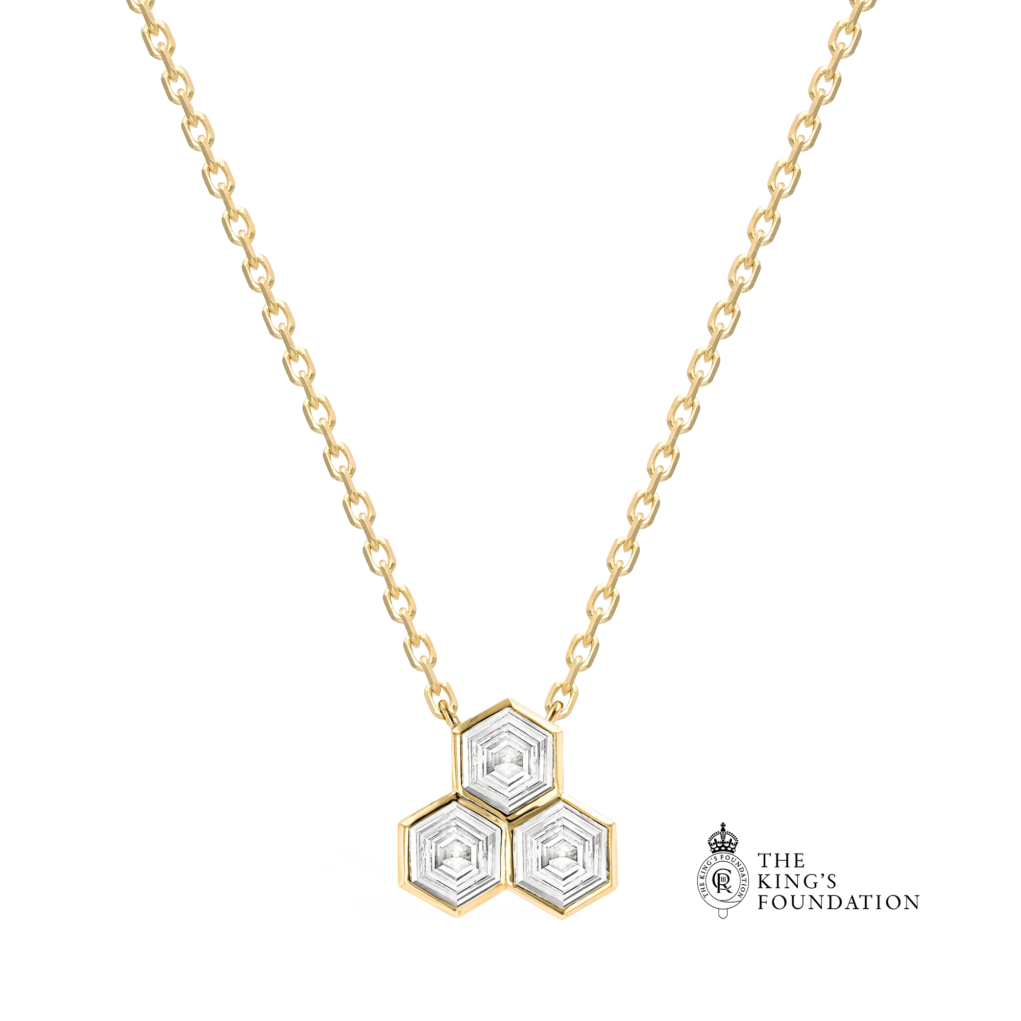 Honeycomb 0.30ct Diamond Trilogy Pendant Hexagonal Cut, Rubover Set_1
