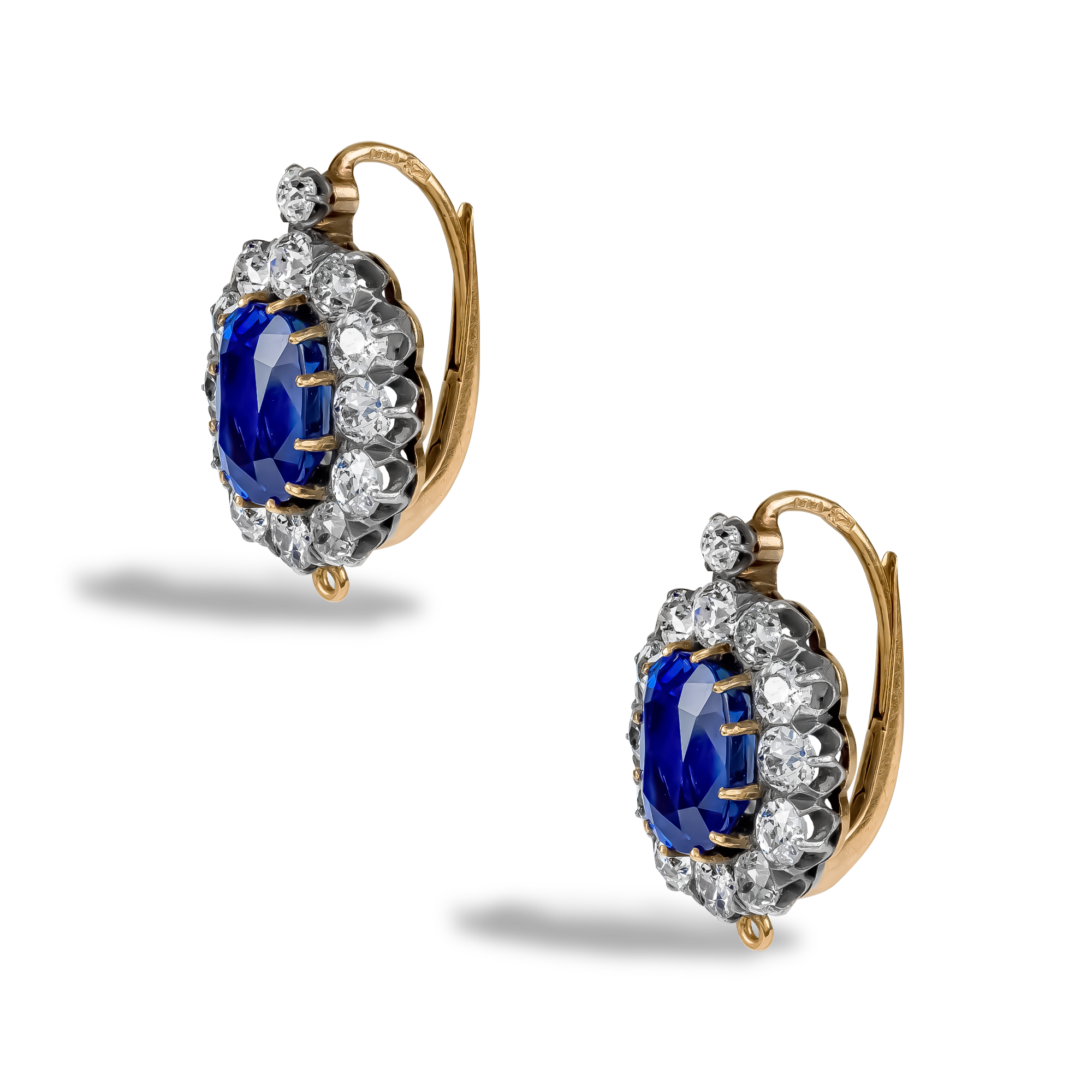 Victorian 8.70ct Sri Lankan Sapphire and Diamond Cluster Earrings Cushion Cut, Claw Set_2