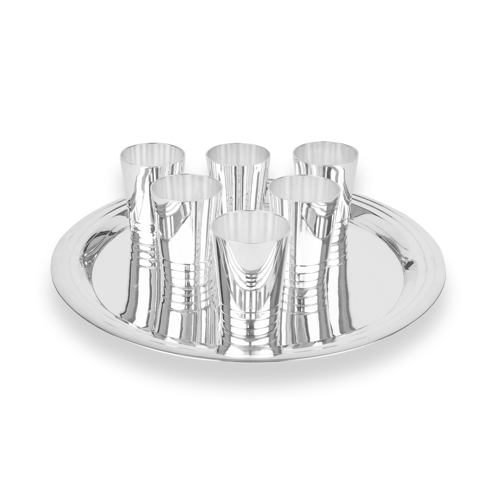 Antique Silver Plated Tray with Six Matching Cups _1