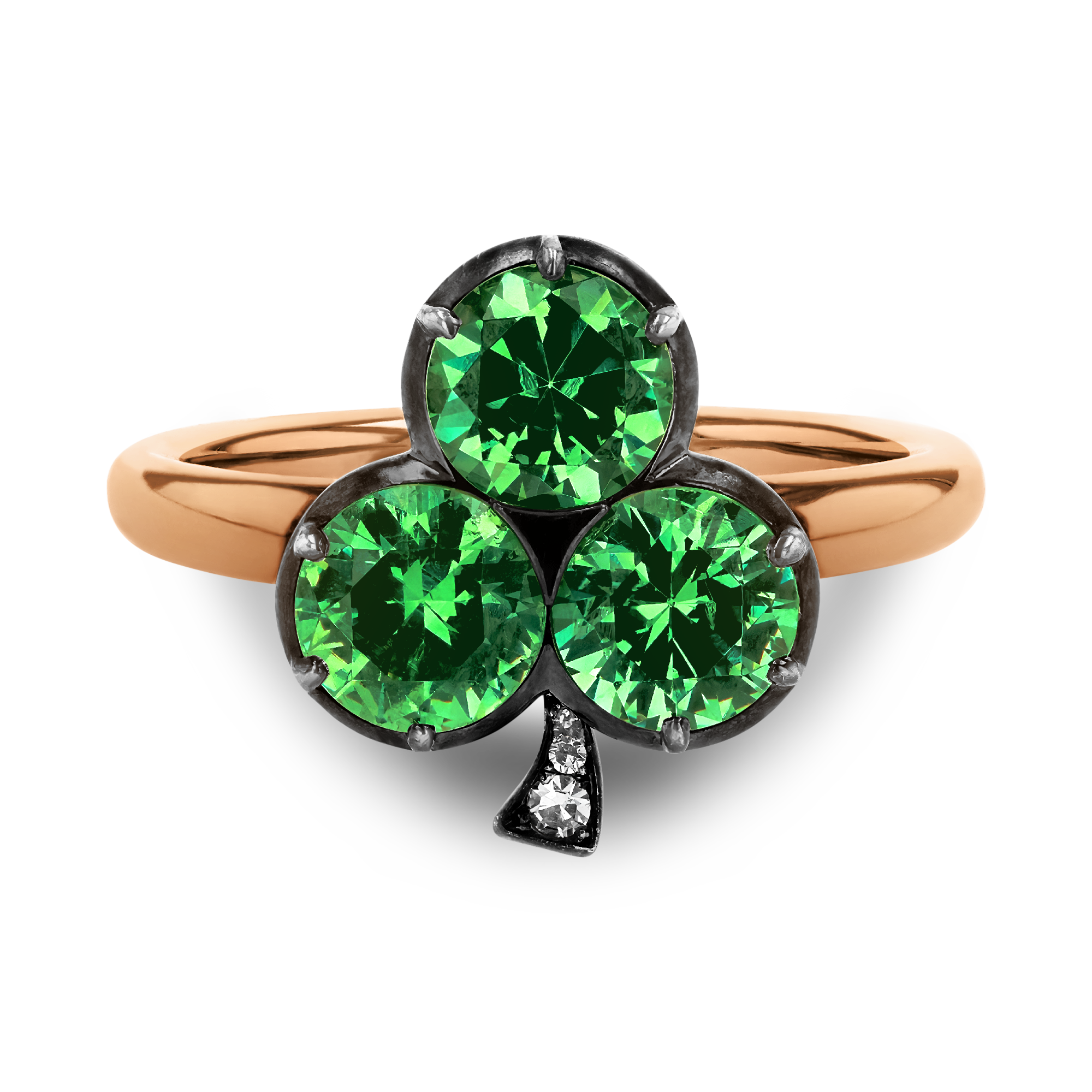 Three Leaf Clover Garnet Ring Brilliant cut, Claw set_2