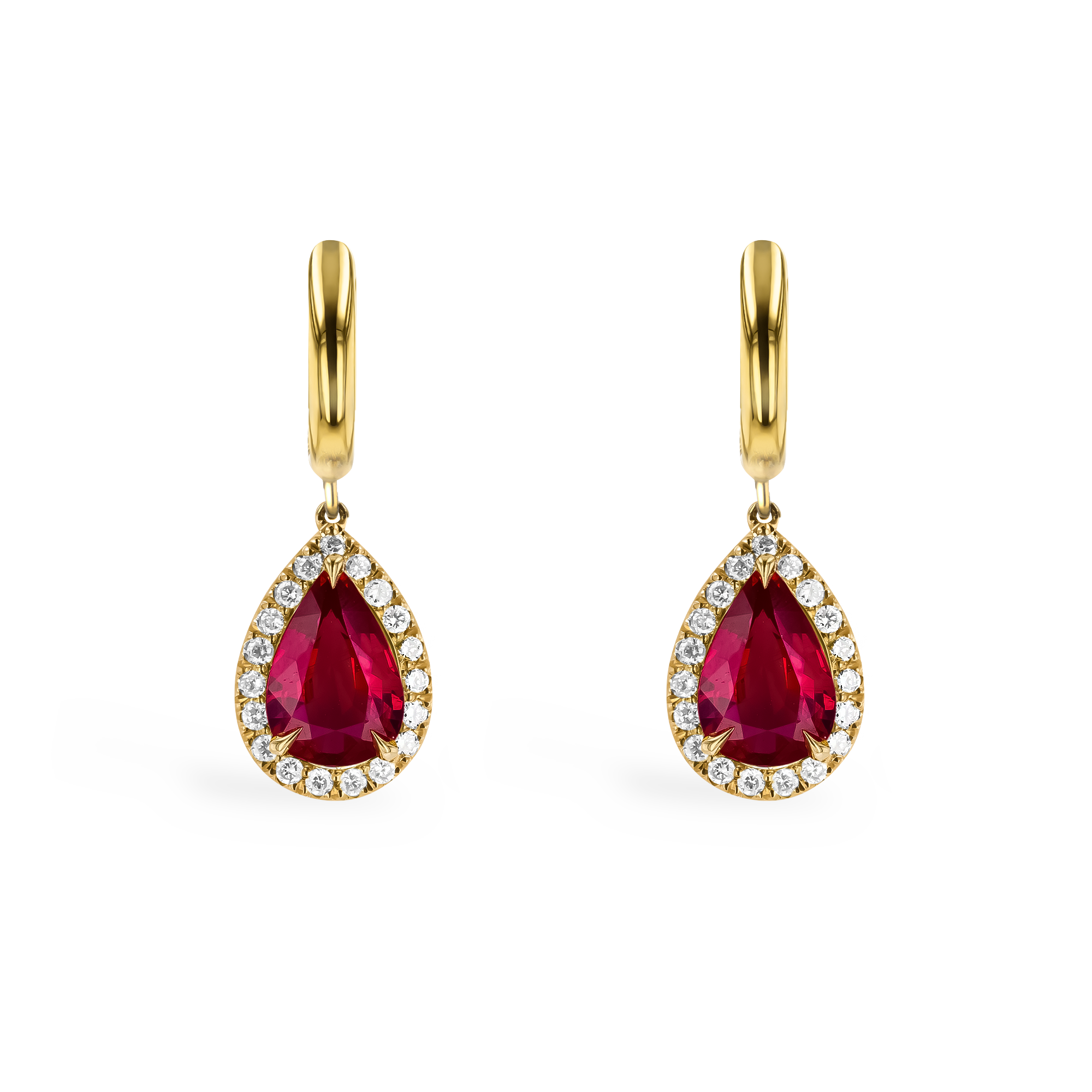 Pear Shaped 2.50ct Ruby and Diamond Drop Earrings Pear Shaped, Claw Set_2
