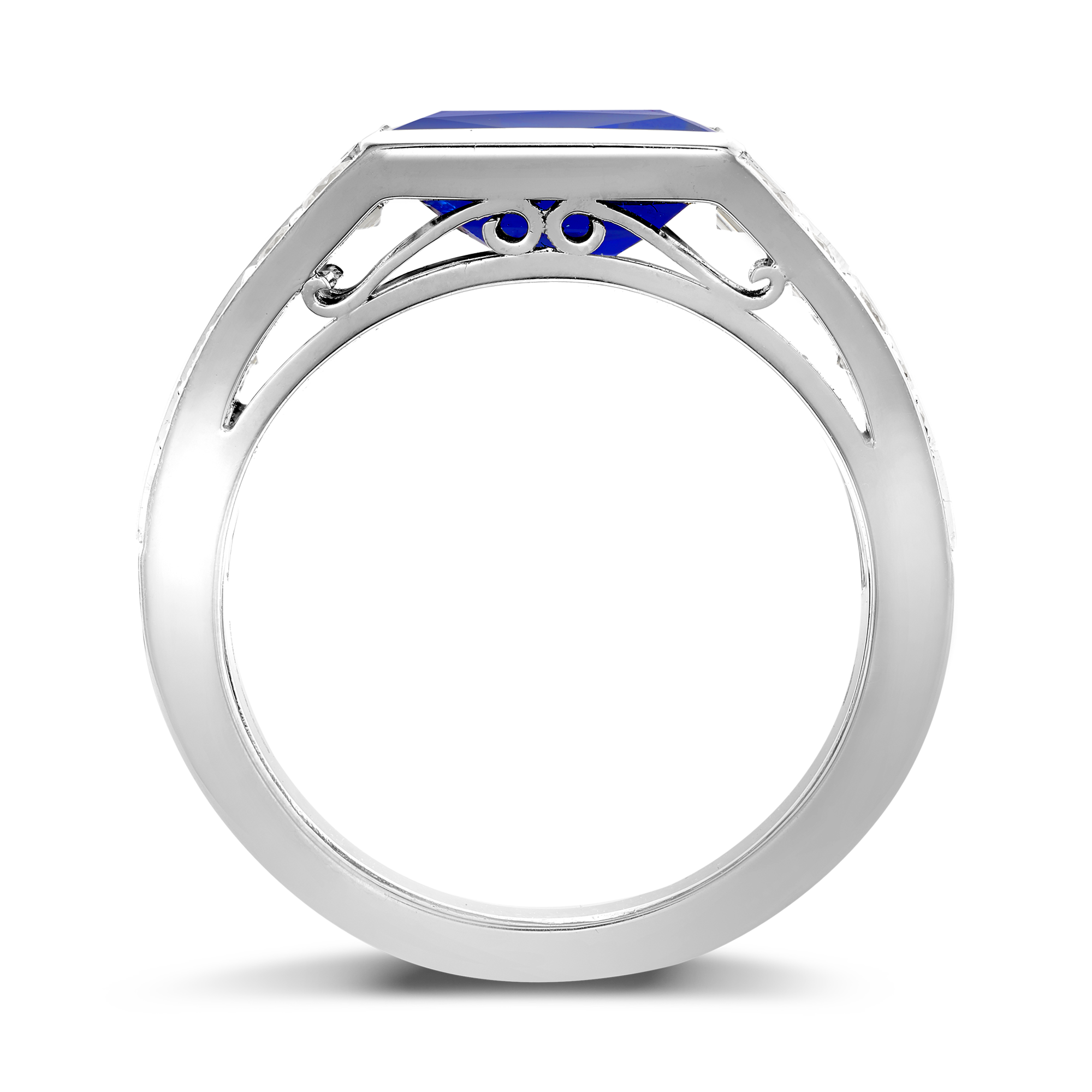 Masterpiece 4.21ct Kashmir Sapphire and Diamond Ring Square Cut, Rubover Set_3
