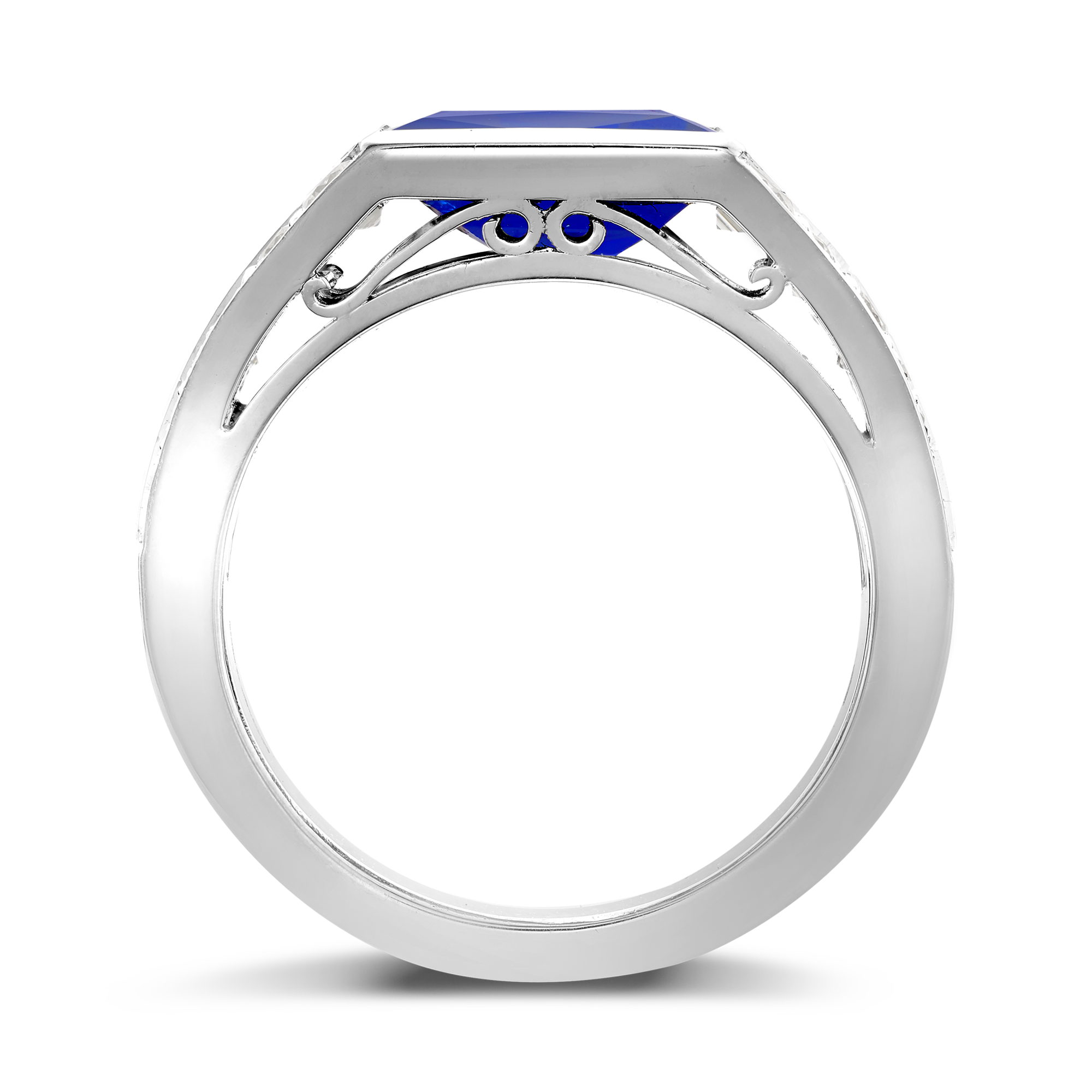 Masterpiece Kashmir Sapphire & Diamond Ring Square Cut, Tapered Baguette Diamond Shoulders, Claw Set_3