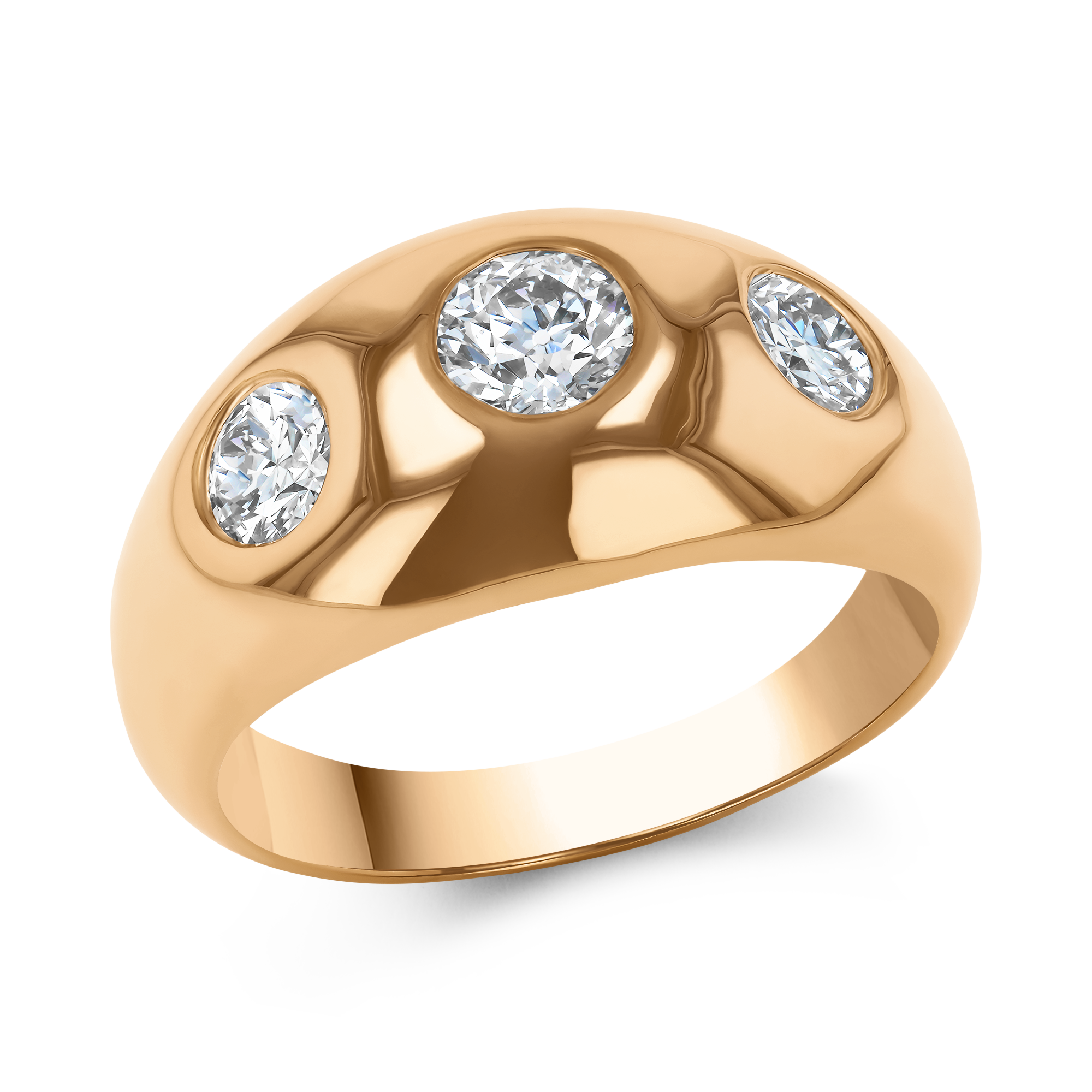 Old Cut Three Stone Diamond Ring Old European Cut, Gypsy Set_1