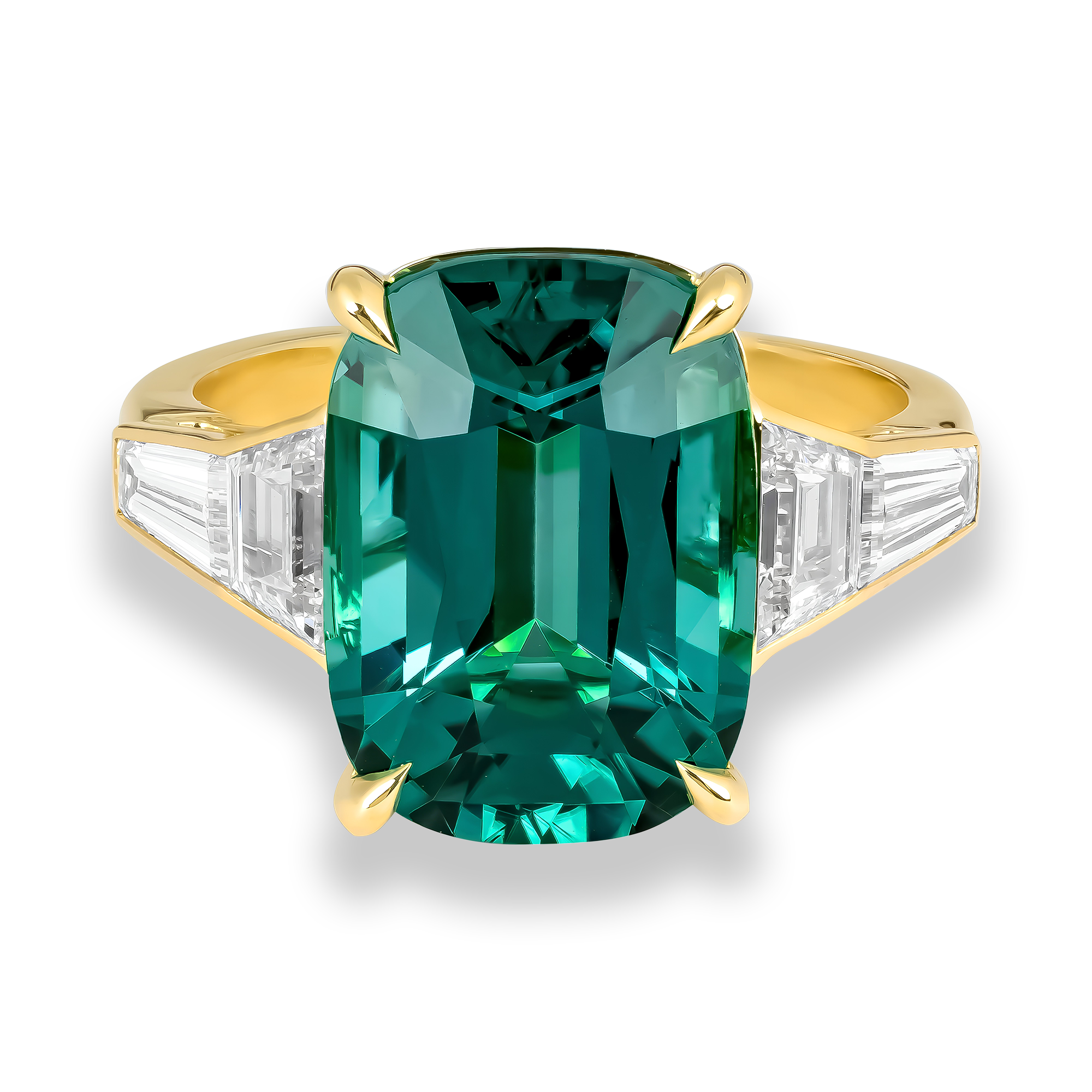 Cushion Cut 6.61ct Lagoon Tourmaline and Diamond Ring Modern Cushion Cut, Claw Set_2