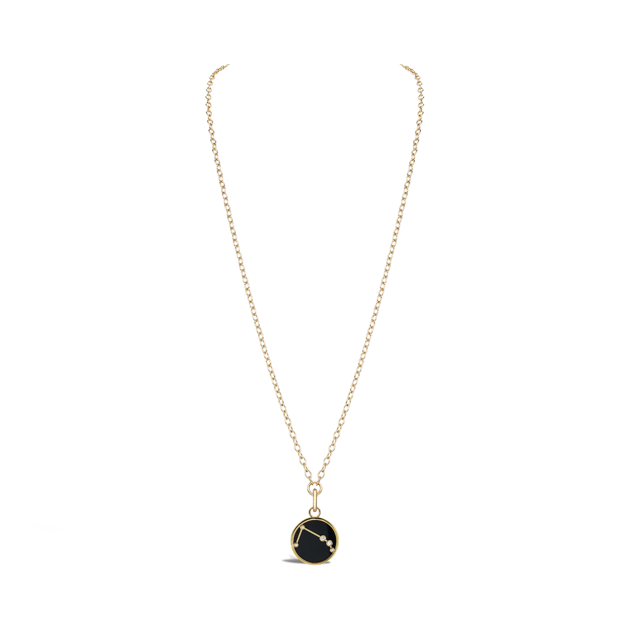 Constellation Diamond and Black Onyx Aries Pendant Charm Brilliant Cut, Rubover Set_3