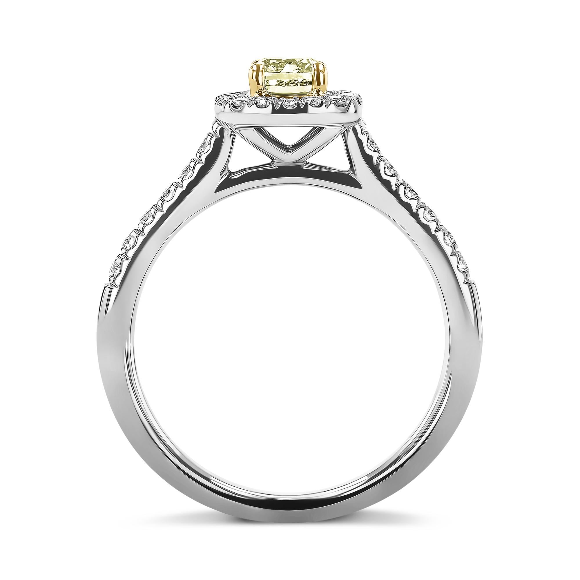 Celestial 0.54ctFancy Yellow Diamond Cluster Ring with Diamond Surround Cushion modern cut, Claw set_3