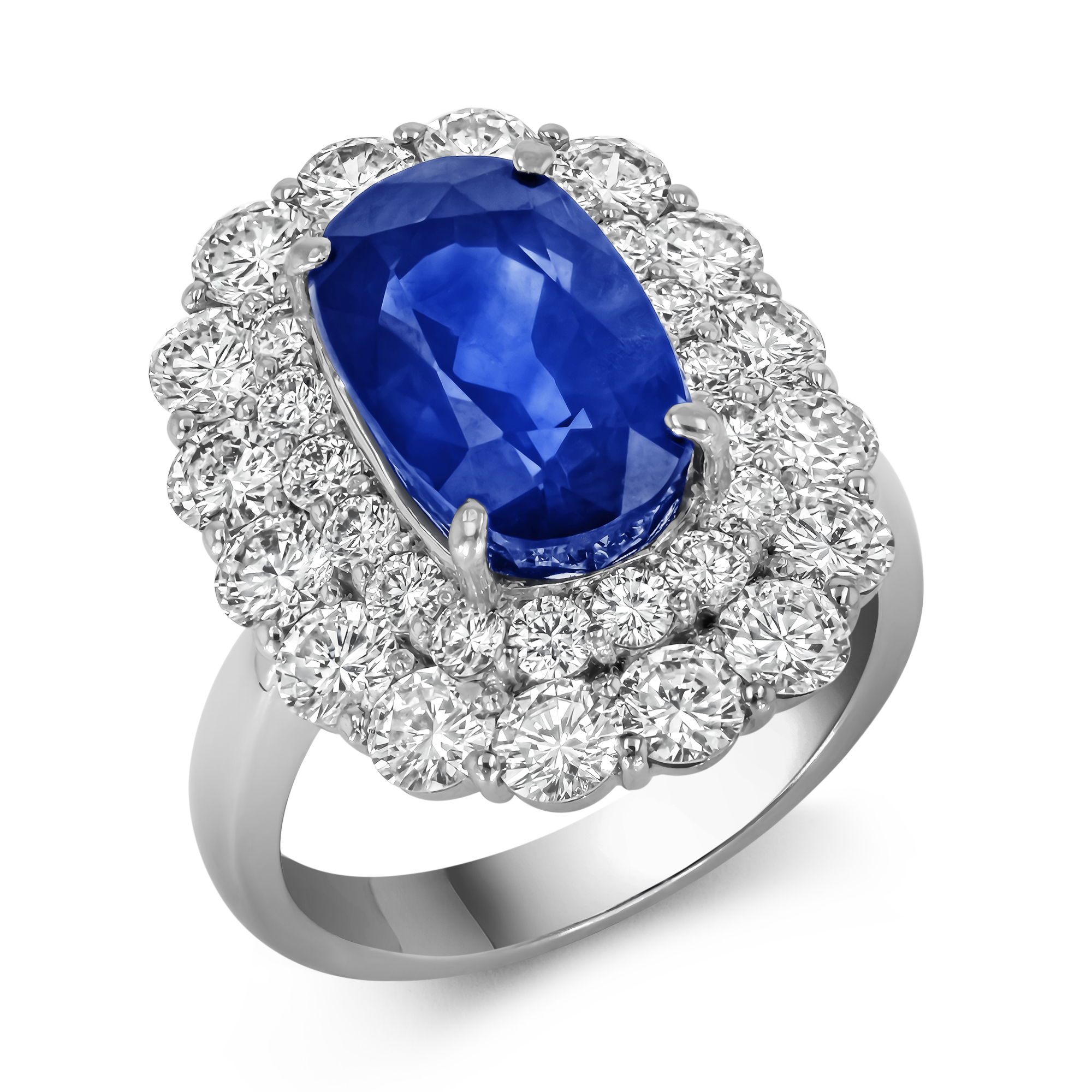 Sapphire Cluster Ring with Diamond Surround Oval Cut, Claw Set_1