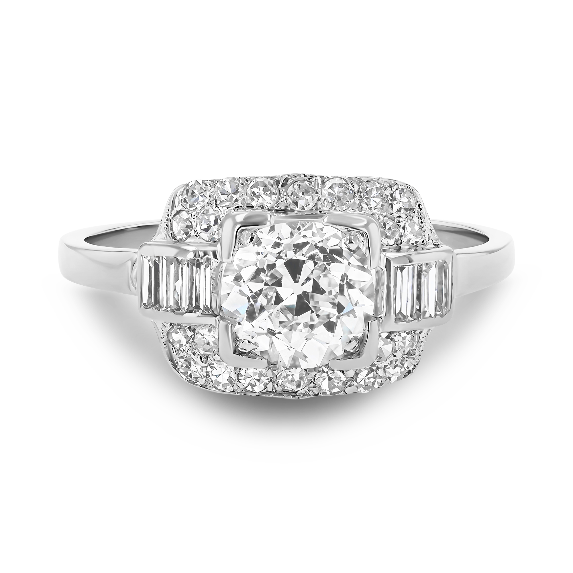 Art Deco Old Cut 0.90ct Diamond Cluster Ring Old European Cut, Claw Set_2