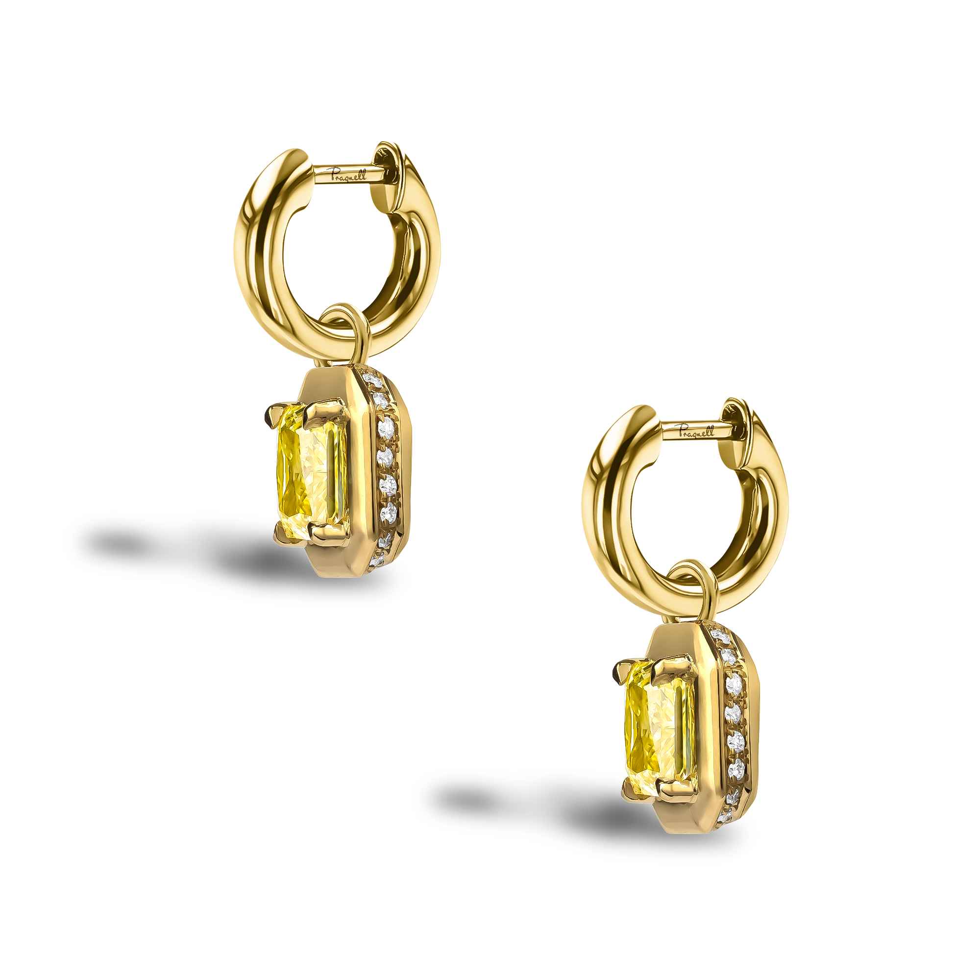 Skimming Stone 1.41ct Fancy Yellow Diamond Drop Earrings Radiant Cut, Claw Set_3