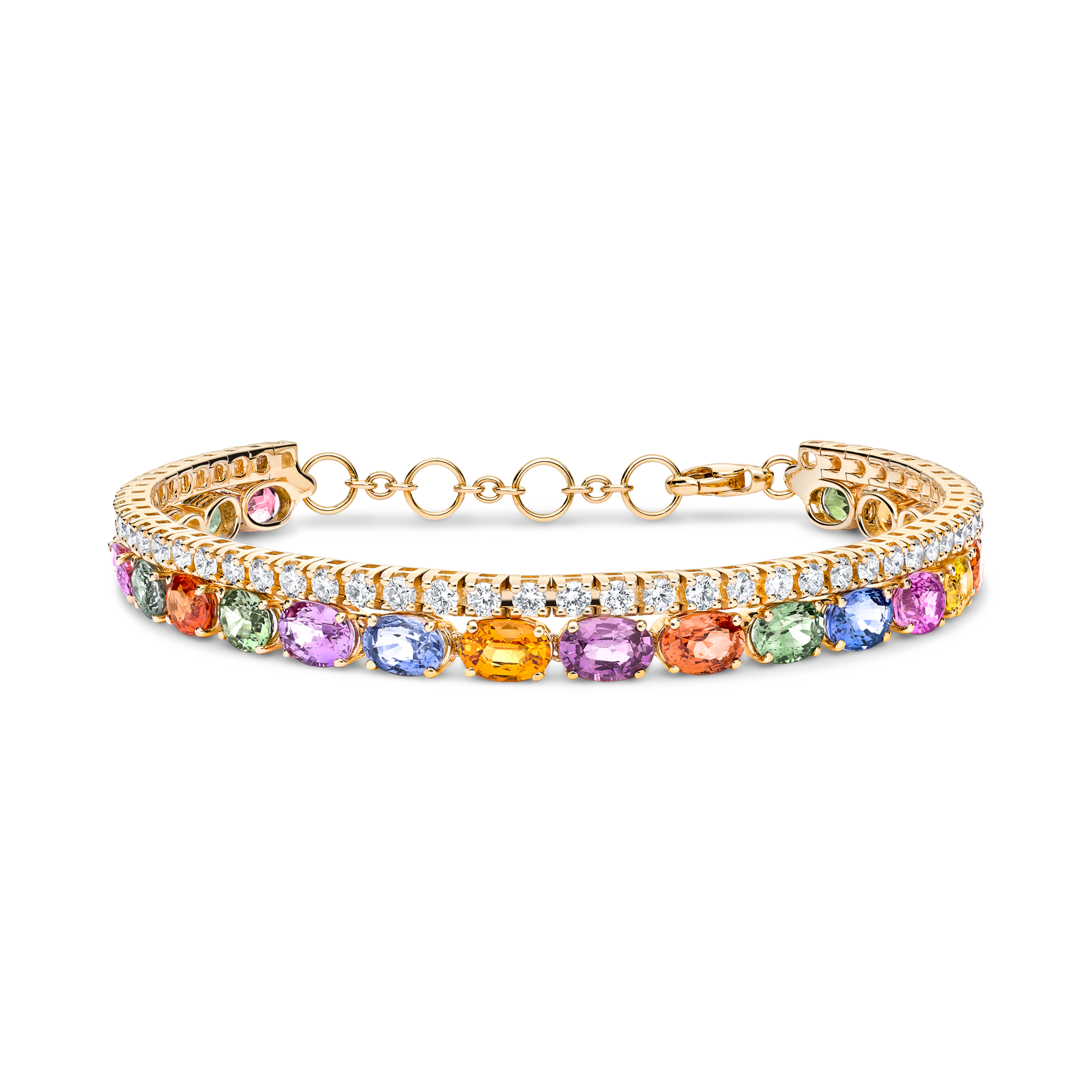 Rainbow Created Sapphire & Diamond Oval Bracelet in Sterling Silver