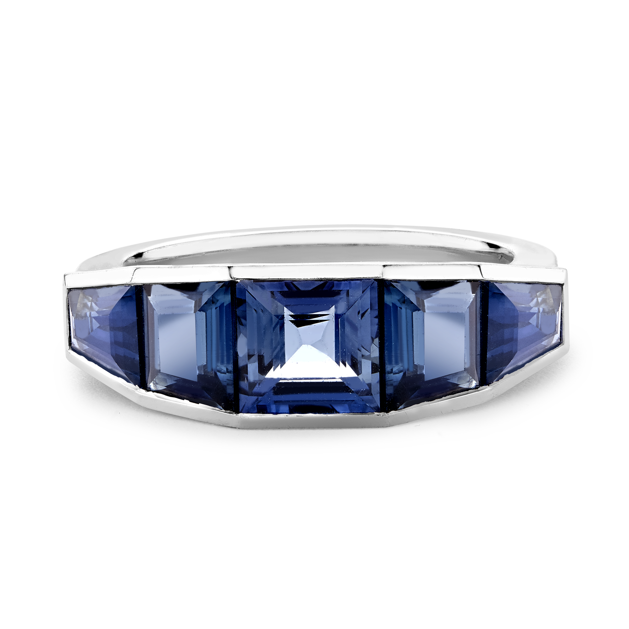 Kingdom Blue Sapphire Ring Carre Cut, Rubover Set_2