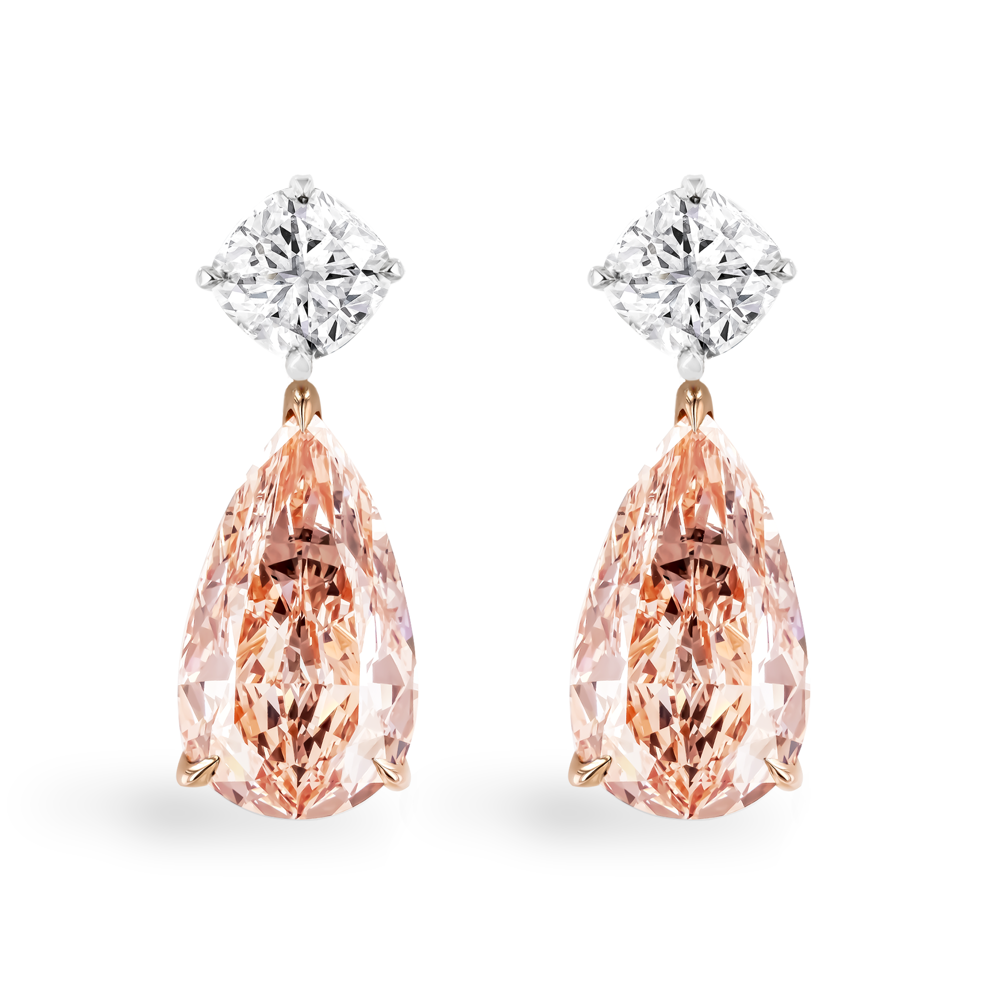 Masterpiece Fancy Pink-Brown Pear Cut Diamond Drop Earrings Pear & Cushion Modern Cut, Claw Set_1