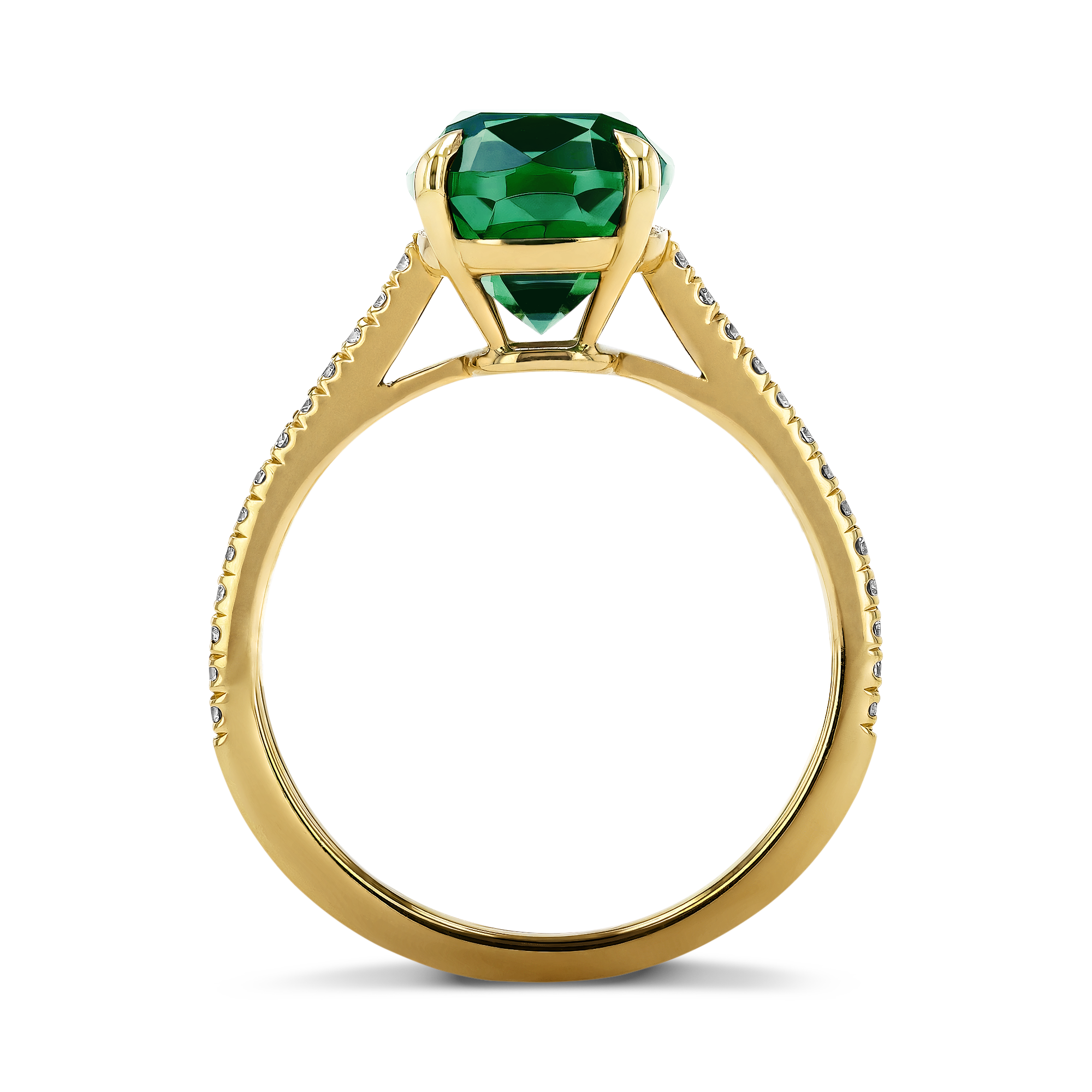 Vivid Green Tourmaline & Diamond Ring Cushion & Brilliant Cut, Claw Set_3