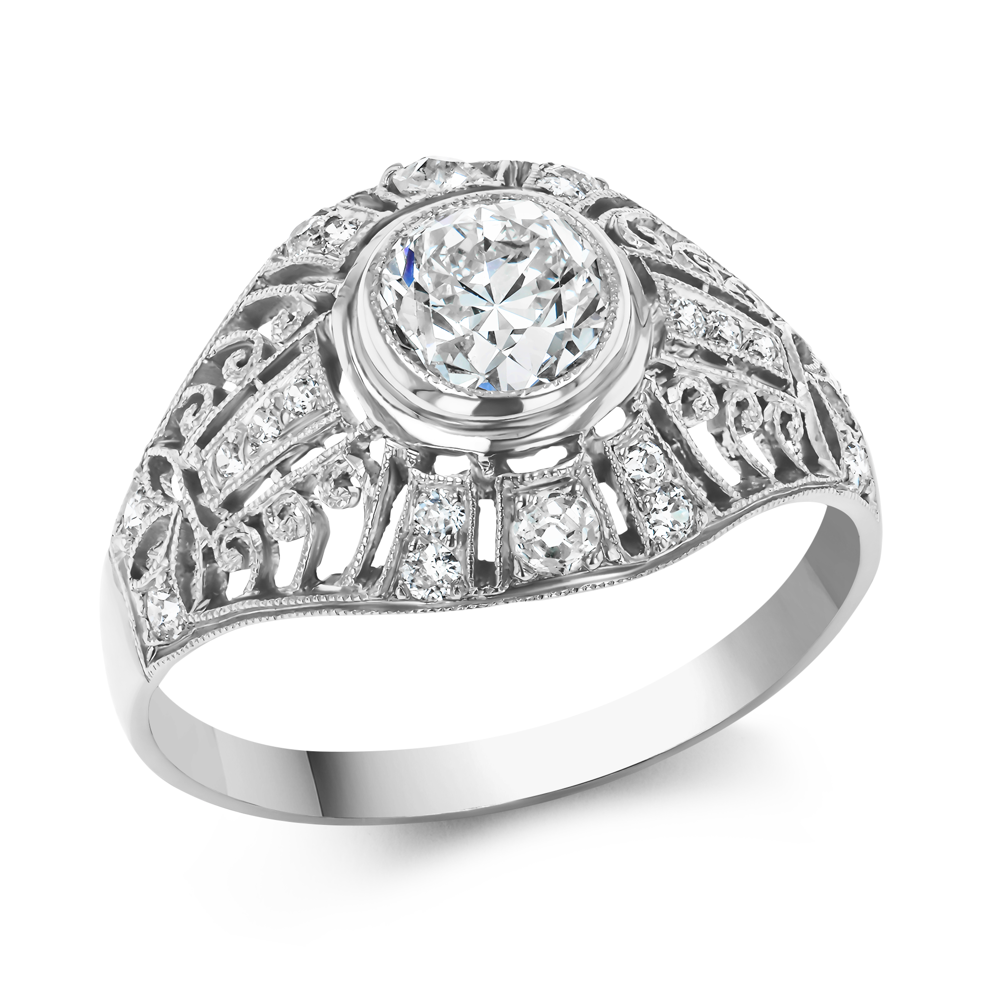 Old European Cut Diamond Cluster Ring Old European Cut, Millegrain Set_1