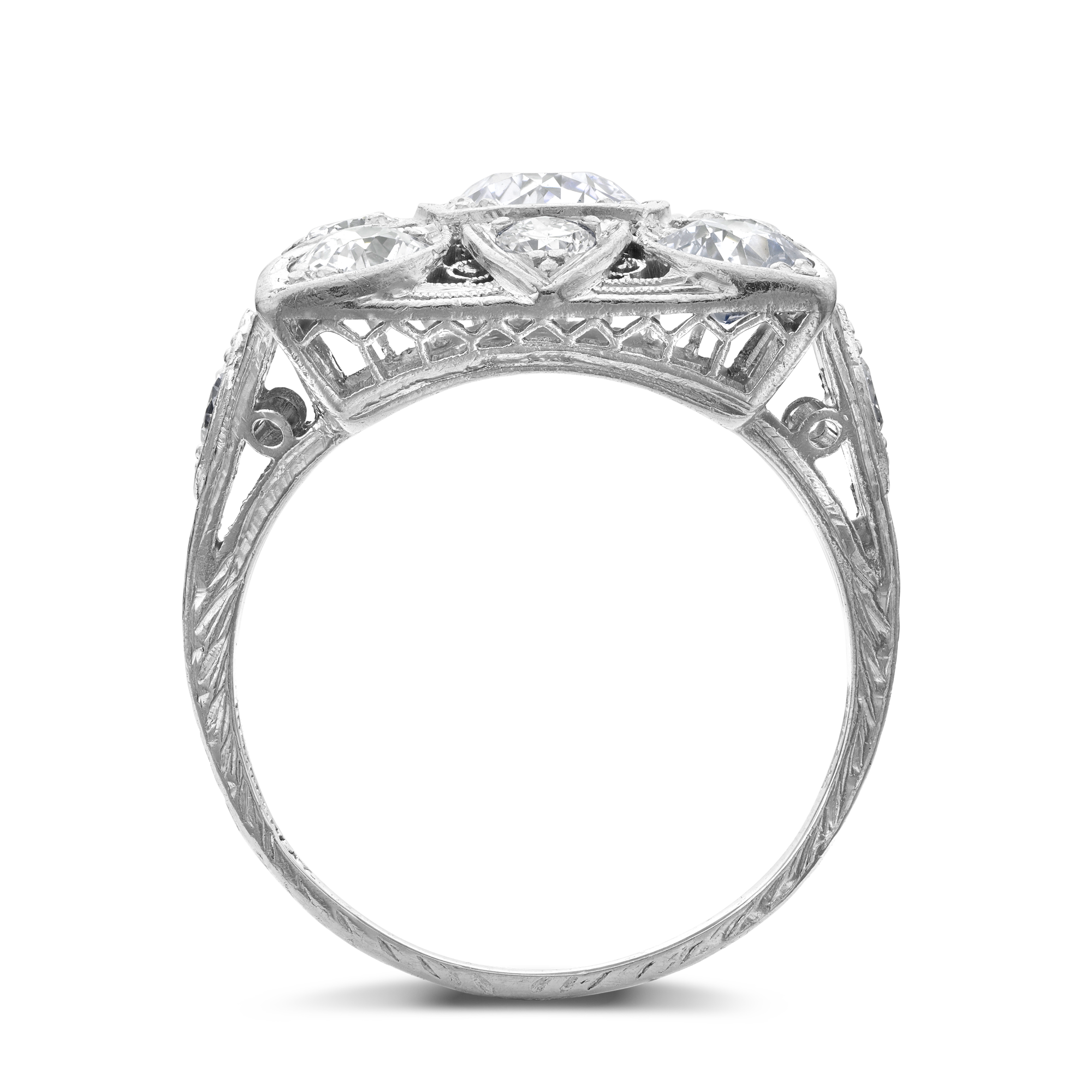 Art Deco Diamond Square Plaque Ring Old European Cut, grain set in millegrain borders_3