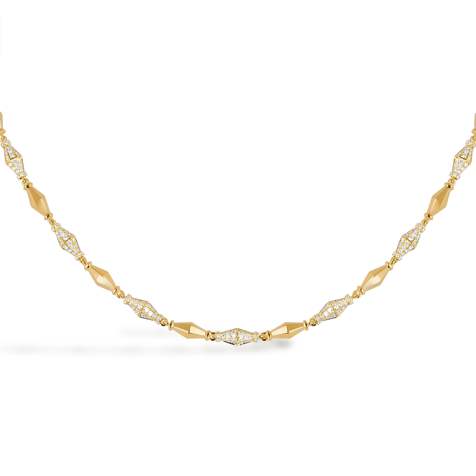 Cleopatra 3.744ct Diamond Gold Faceted Barrel Link 45cm Mini Necklace Brilliant Cut, Pavé Set_2