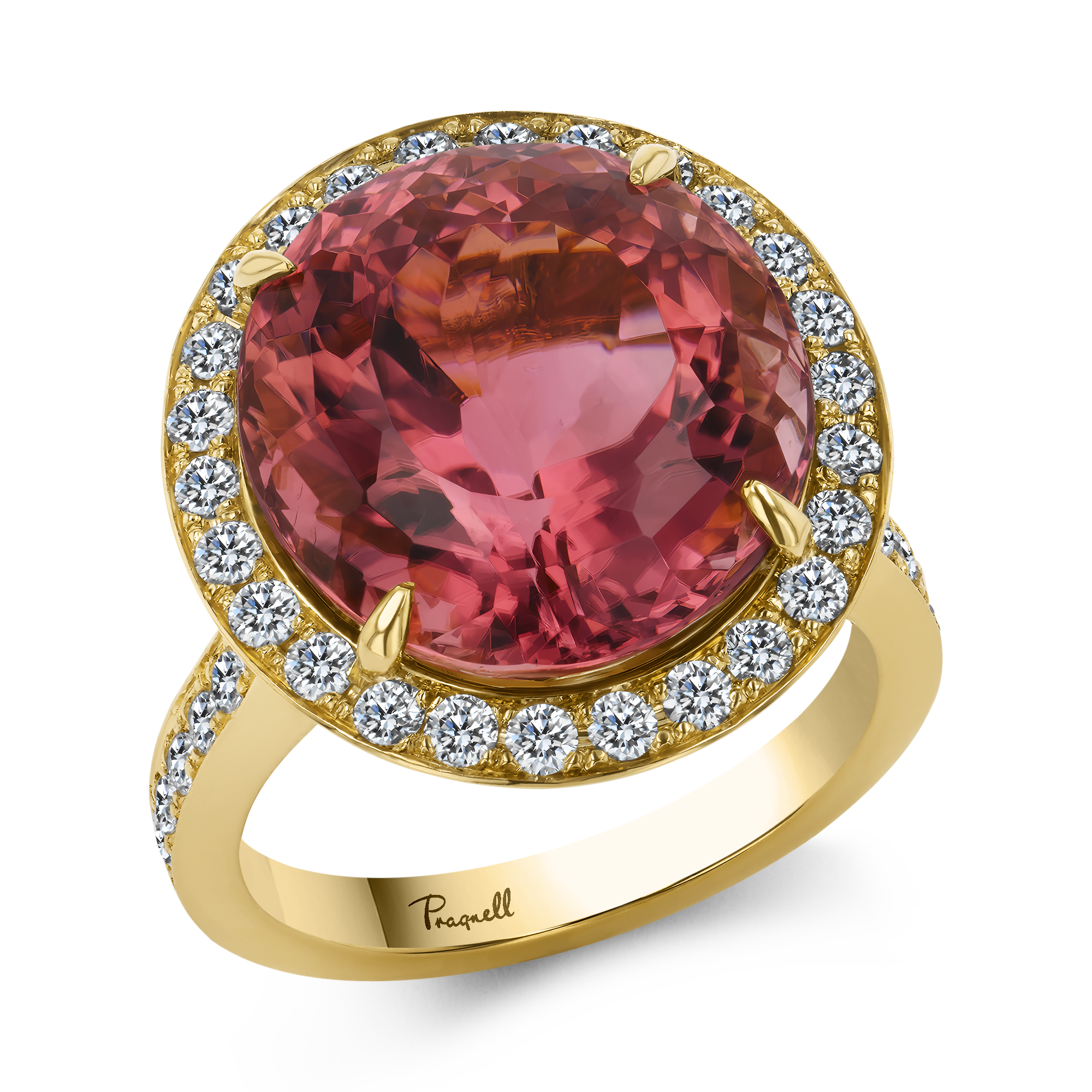 Cushion Cut 12.86ct Pink Tourmaline and Diamond Ring Cushion Cut, Claw Set_1