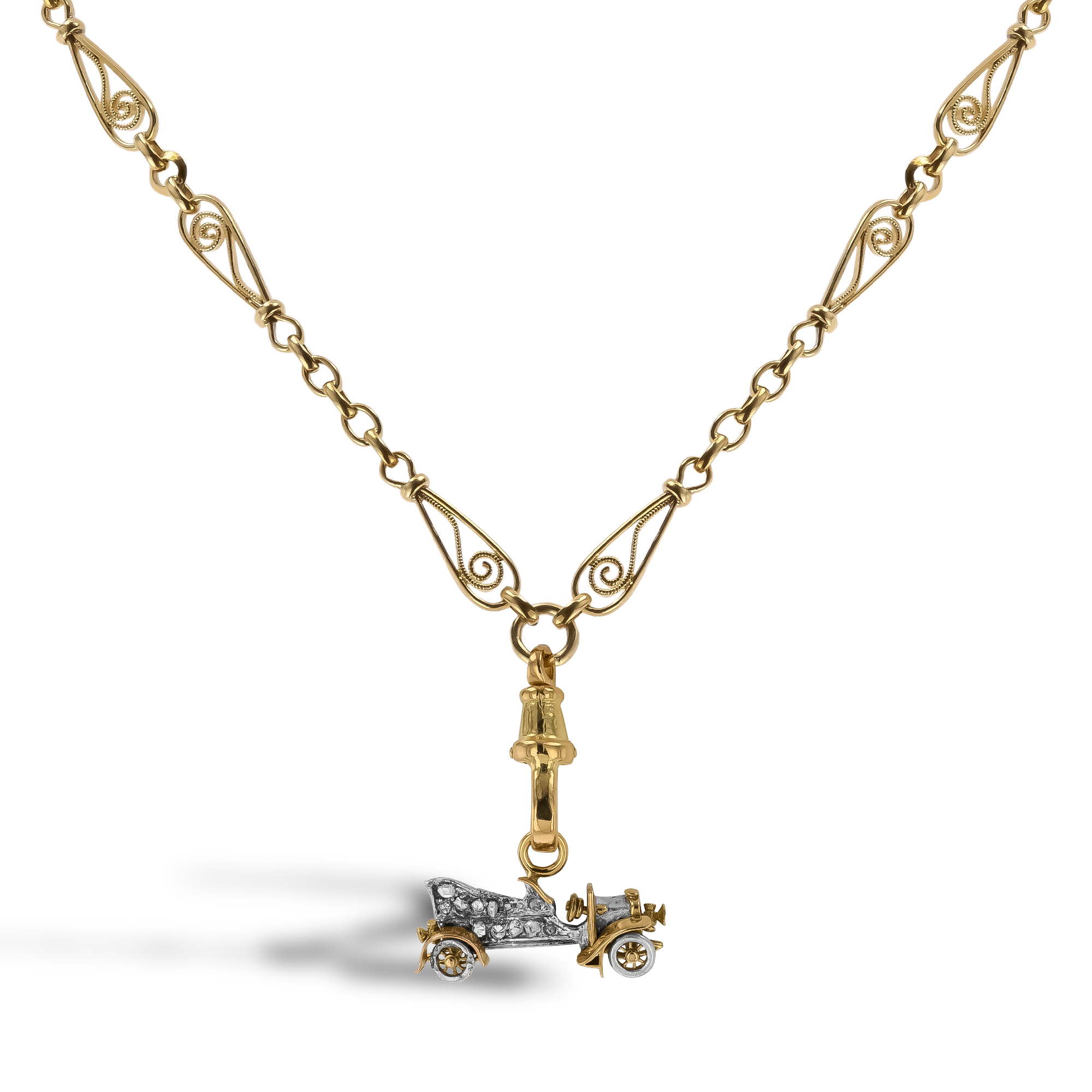 Edwardian Rose Cut Diamond Motor Car Clip Pendant Rose Cut, Claw Set_1