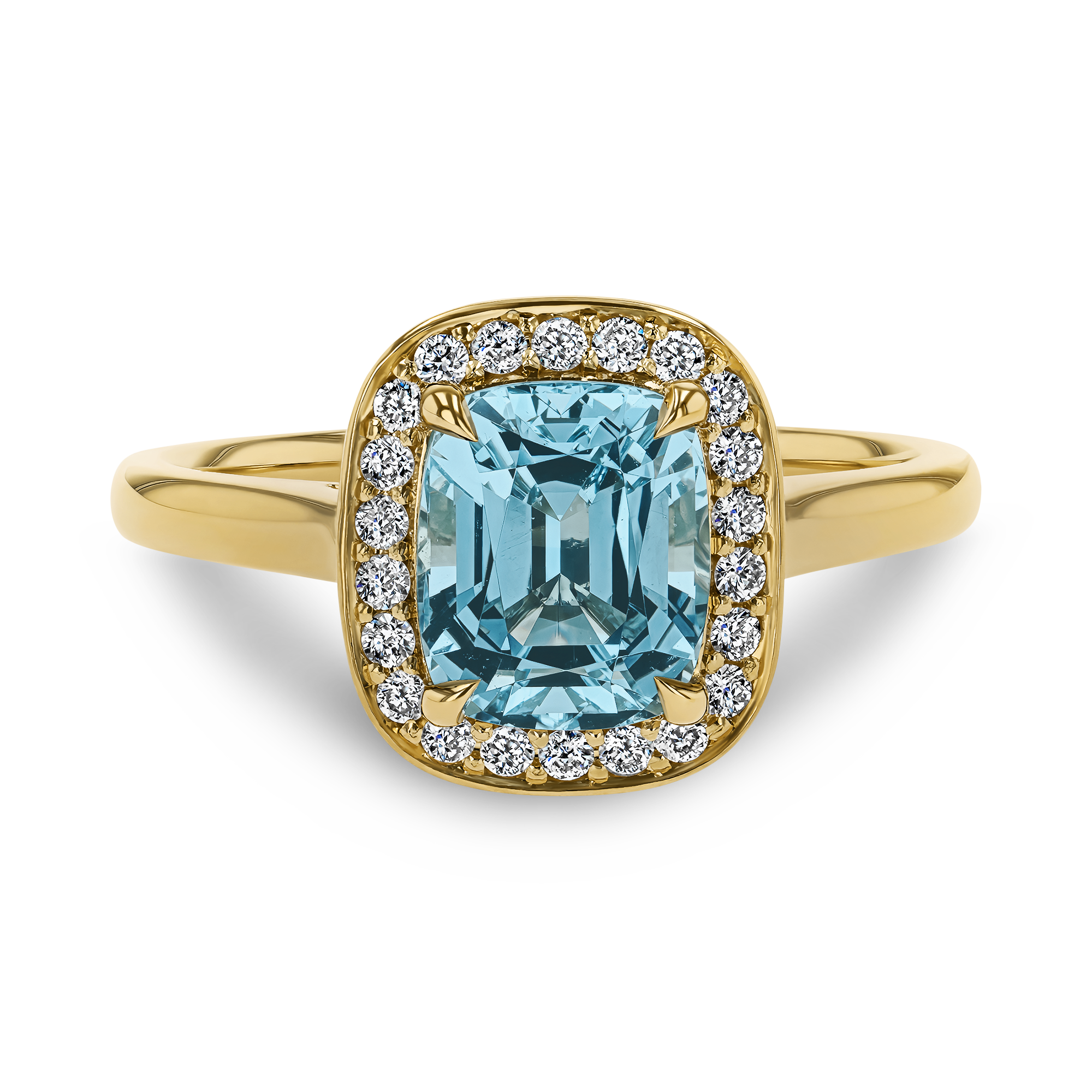 Cushion Cut 1.54ct Lukusuzi Aquamarine and Diamond Cluster Ring Modern Cushion Cut, Claw Set_2