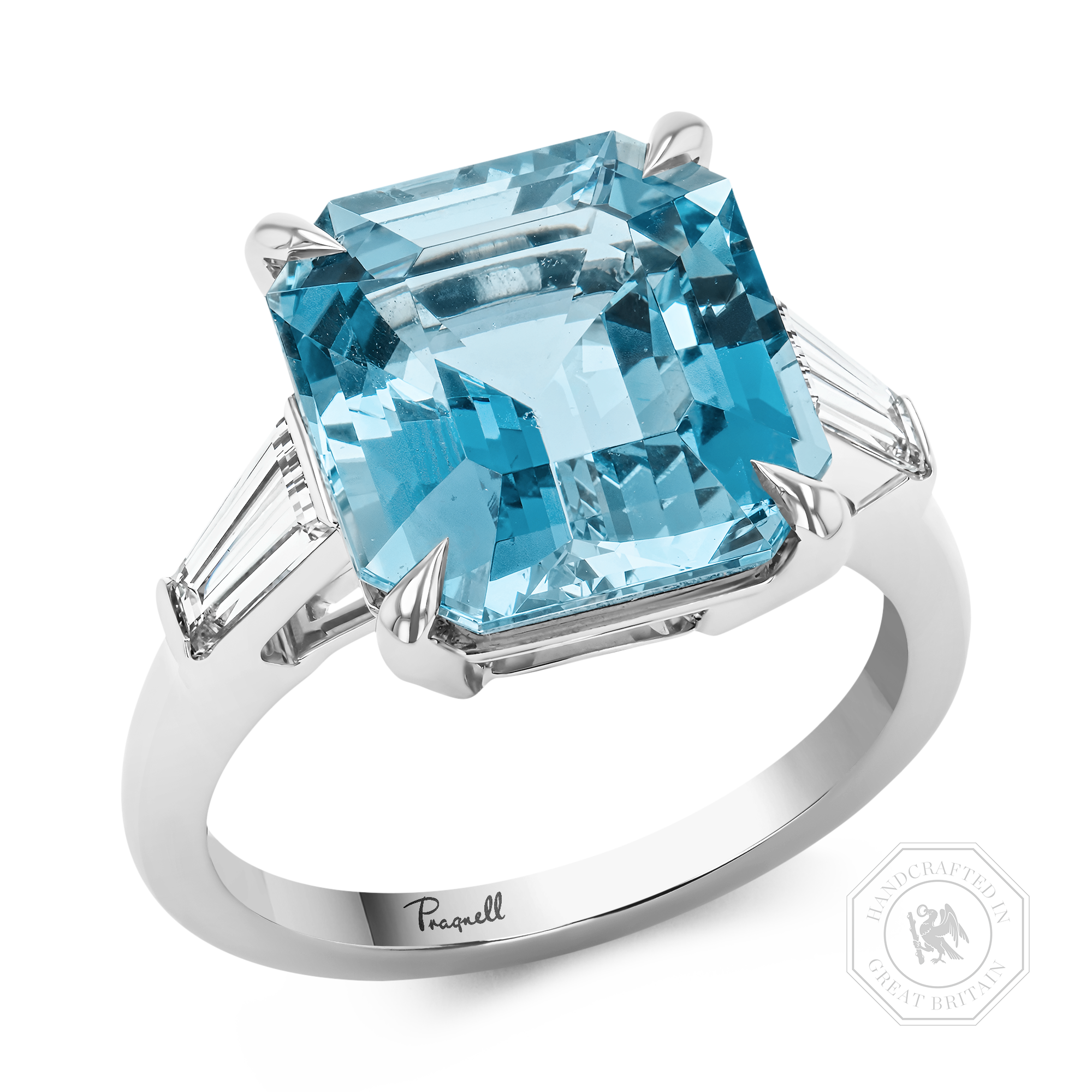 Emerald Cut 6.42ct Lukusuzi Aquamarine and Diamond Ring Emerald Cut, Claw Set_1