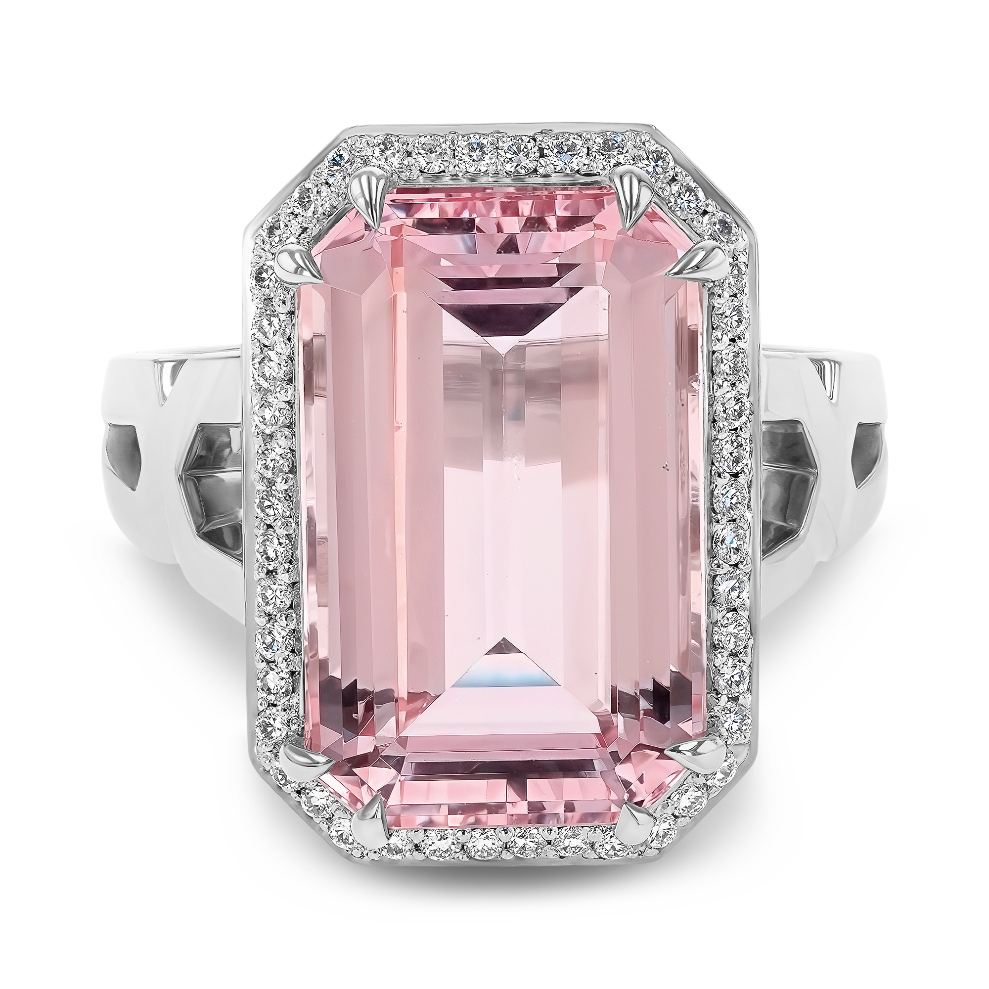 Octagonal Cut 7.14ct Morganite and Diamond Ring Octagonal Cut, Claw Set_2