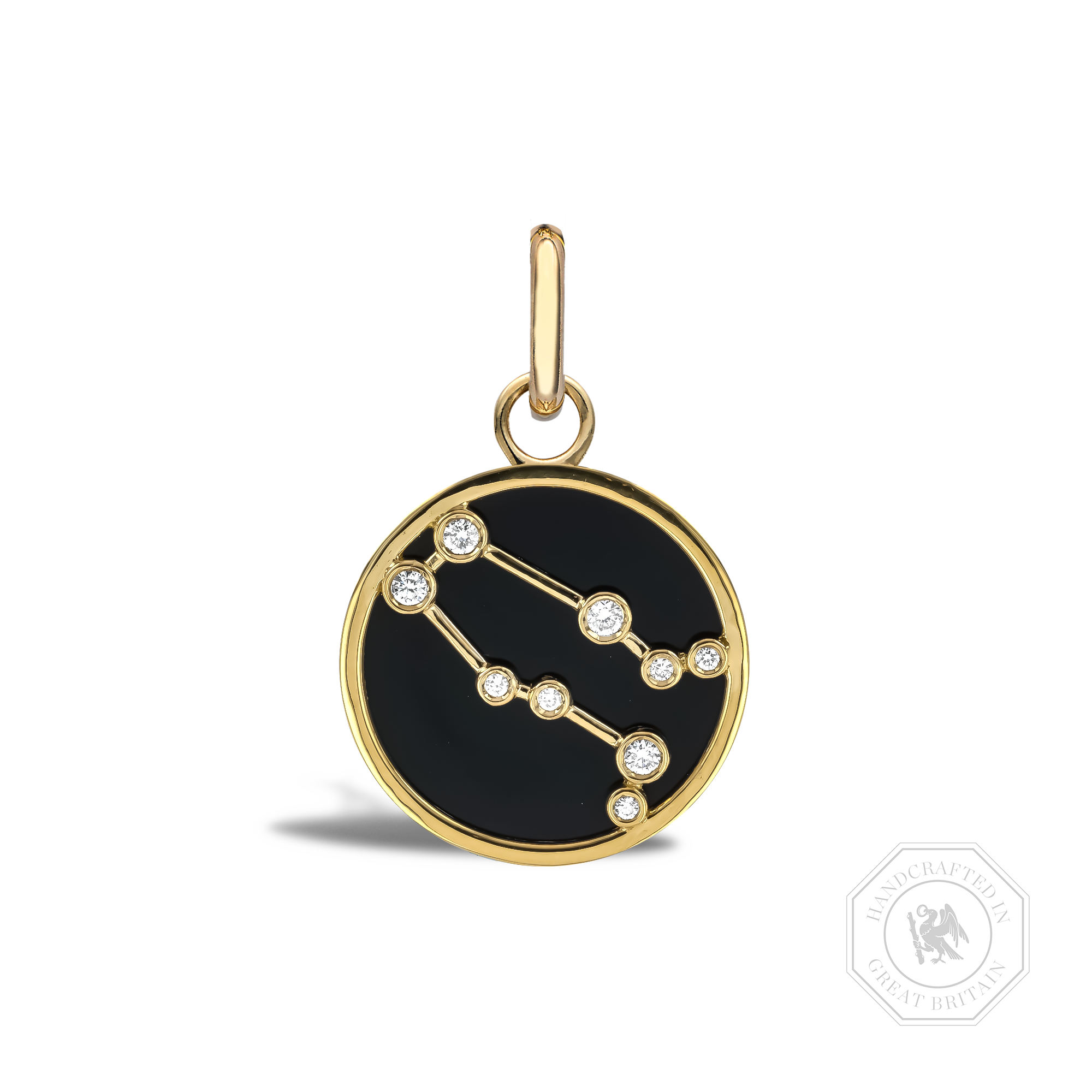 Constellation Diamond and Black Onyx Gemini Pendant Charm Brilliant Cut, Rubover Set_1