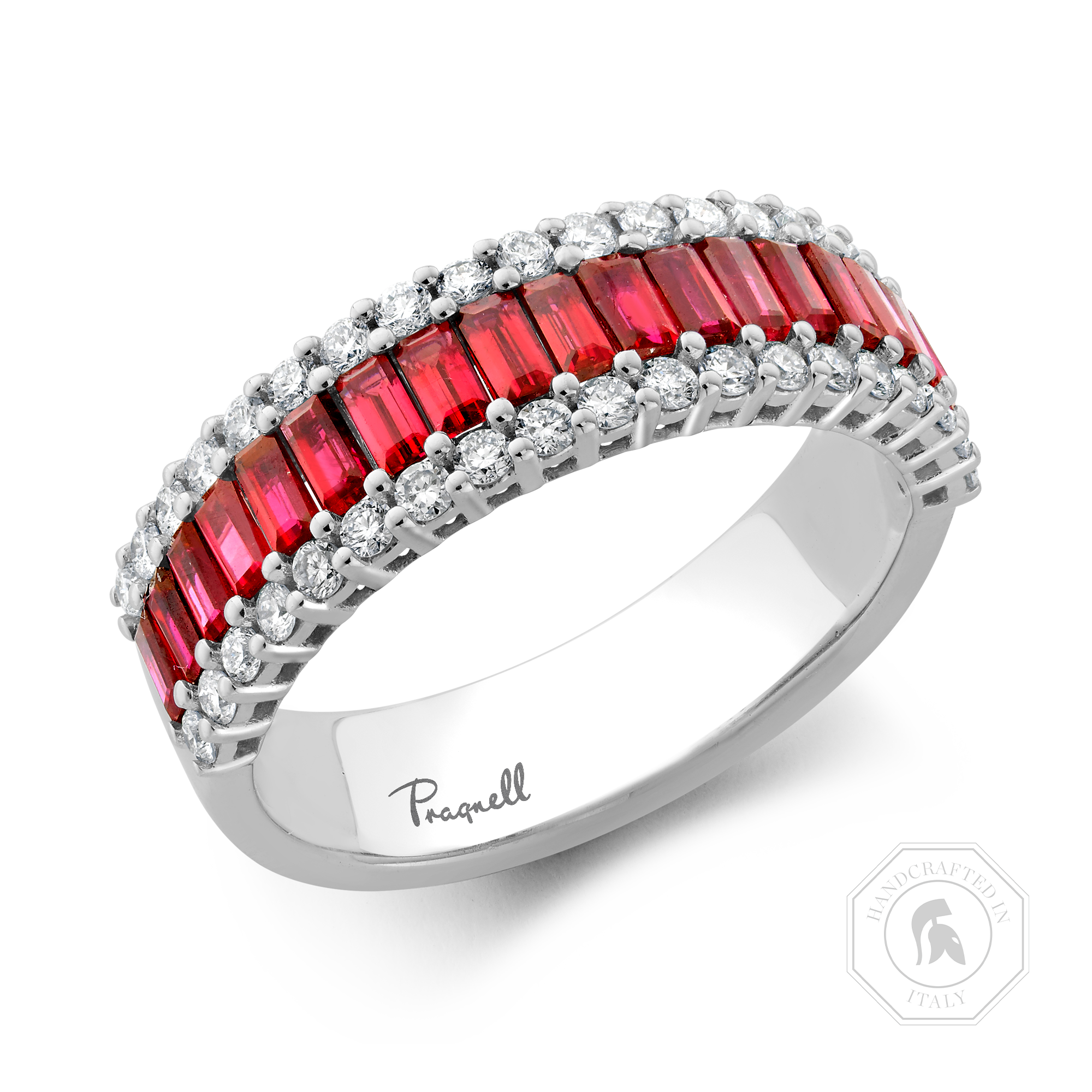 Ruby and Diamond Eternity Ring Baguette Cut, Brilliant Cut, Half Eternity_1