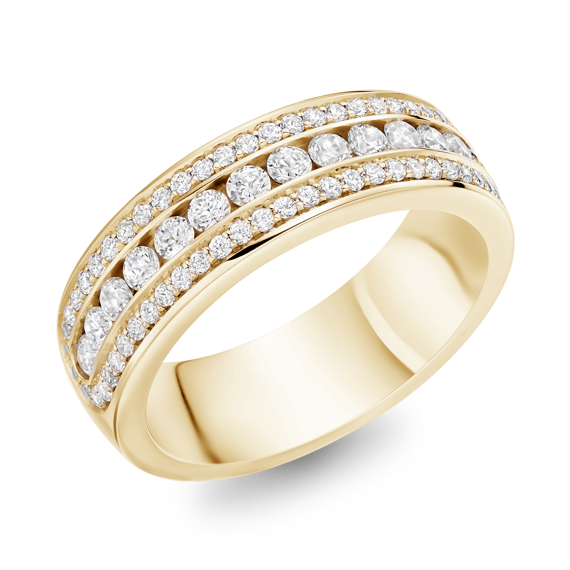 Round Brilliant Cut Diamond Three-Row Ring Brilliant Cut, Half Eternity, Channel Set_1