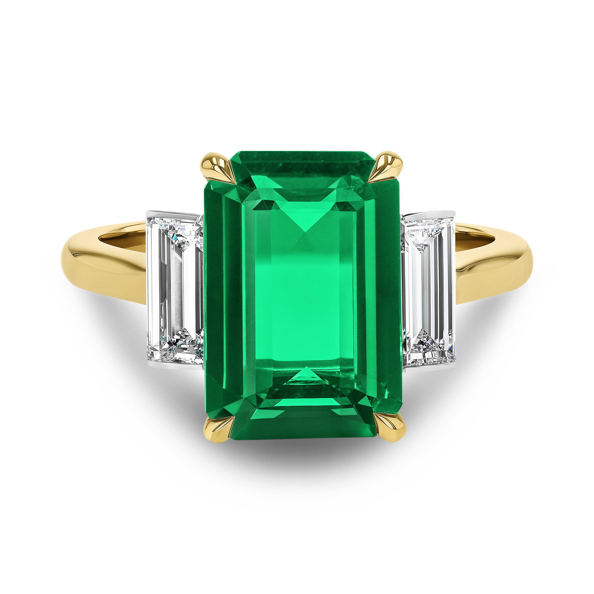 Octagonal 3.81ct Emerald and Diamond Three Stone Ring Octagon Cut, Claw Set_2
