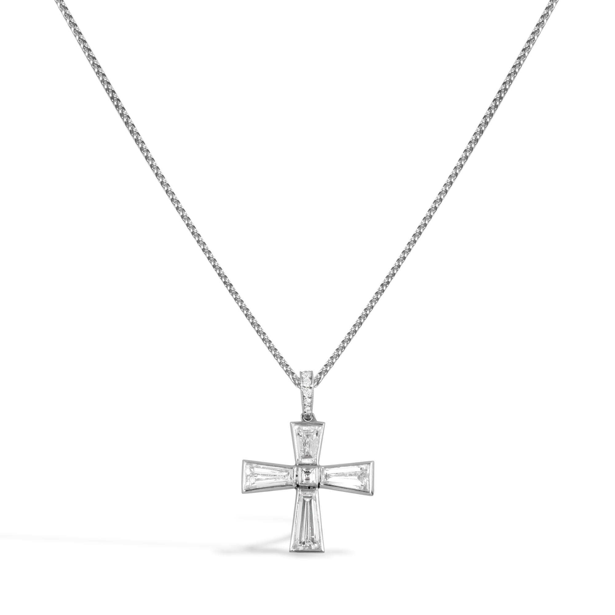 Greek Cross Pendant Tapered Baguette, Square and Brilliant Cut, Rub Over and Claw Set_1
