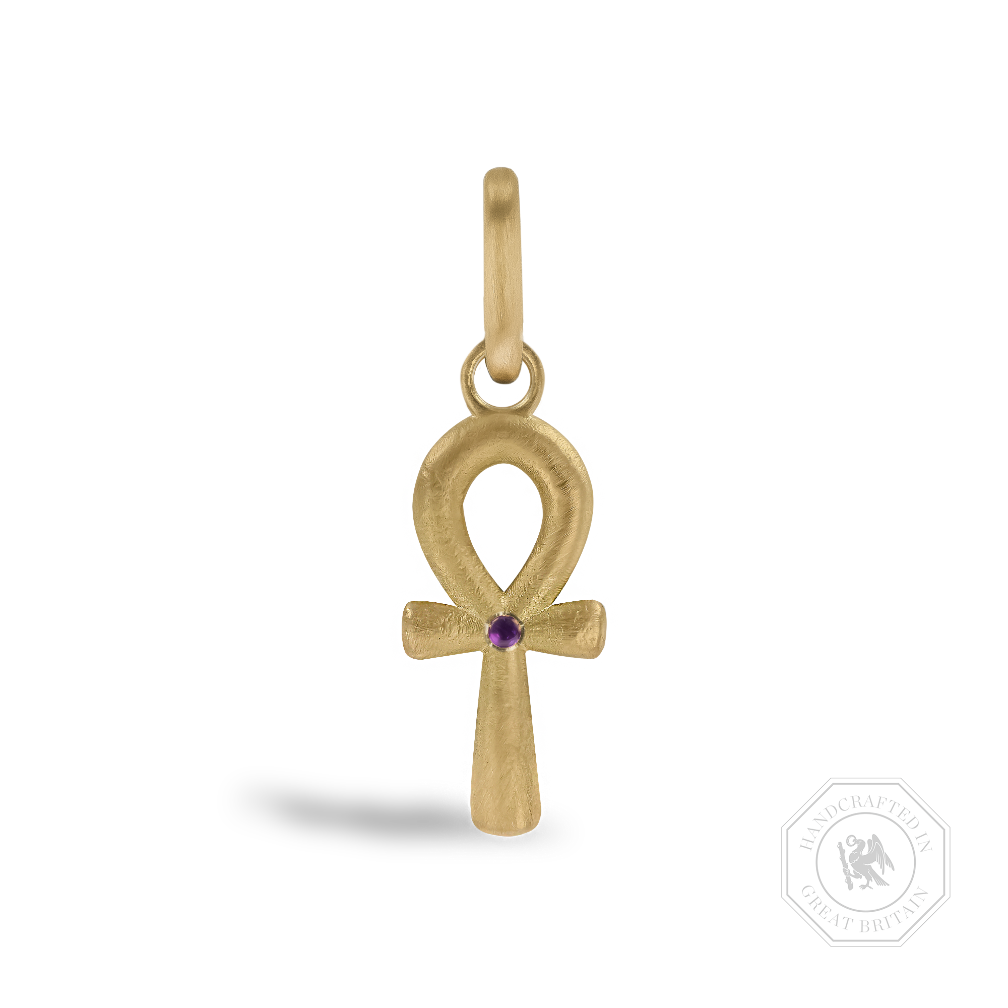 Ankh Cross Amethyst Pendant Charm Cabochon Cut, Rubover Set_1