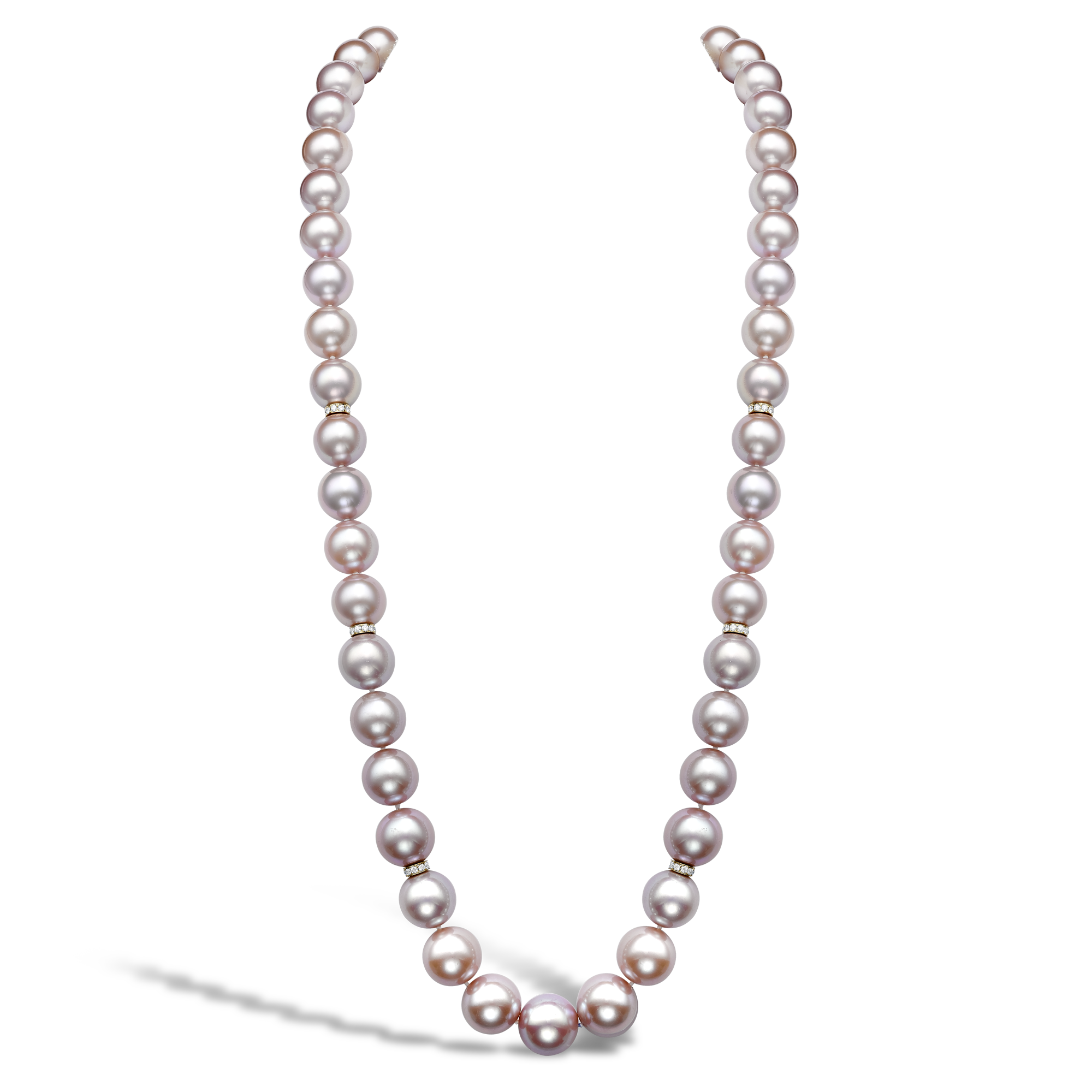 Pastel Pink Freshwater Pearl Long Necklace with Diamond Set Spacers Brilliant cut, Claw set_1