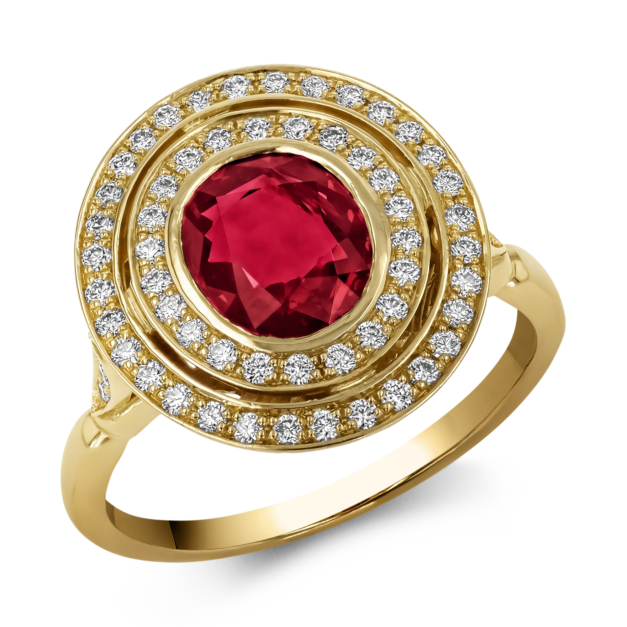 Burmese 1.71ct Ruby and Diamond Target Ring Cushion Antiue Cut, Rubover Set_1