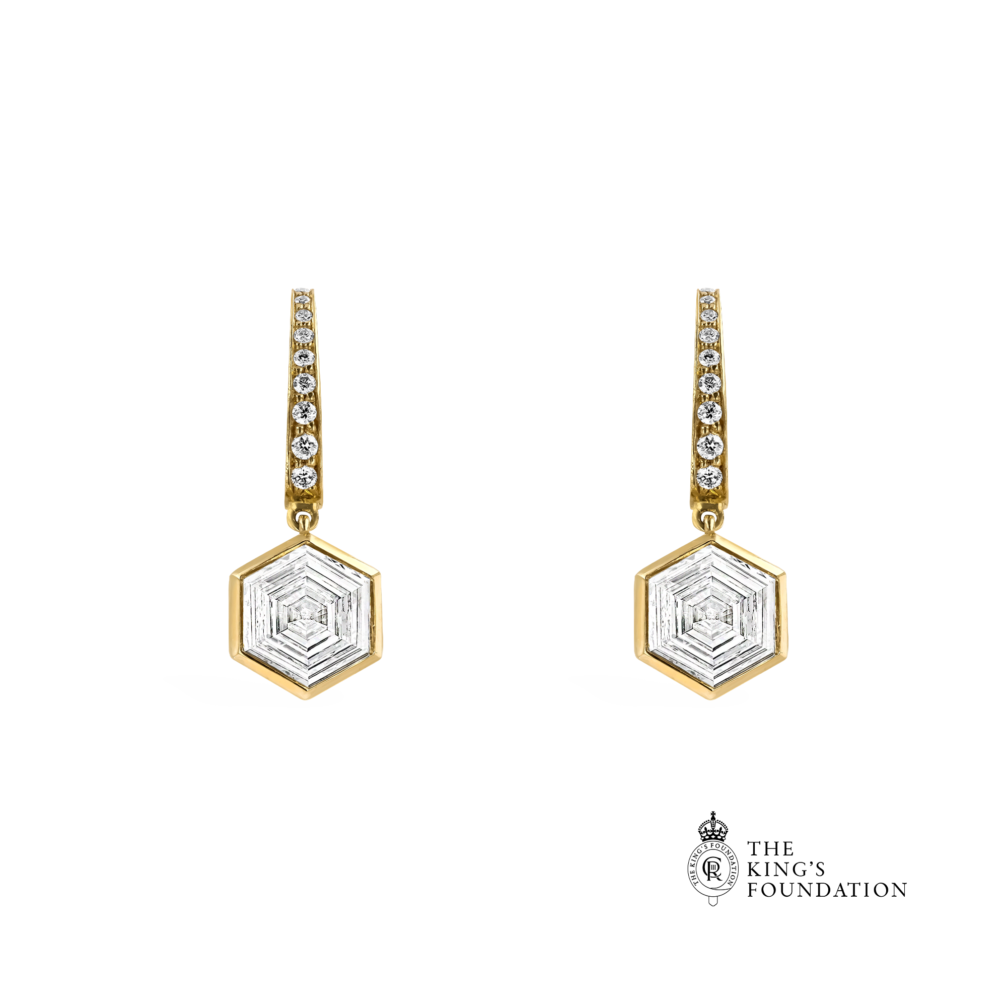 Honeycomb Diamond Drop Earrings Hexagonal Cut, Rubover Set_1