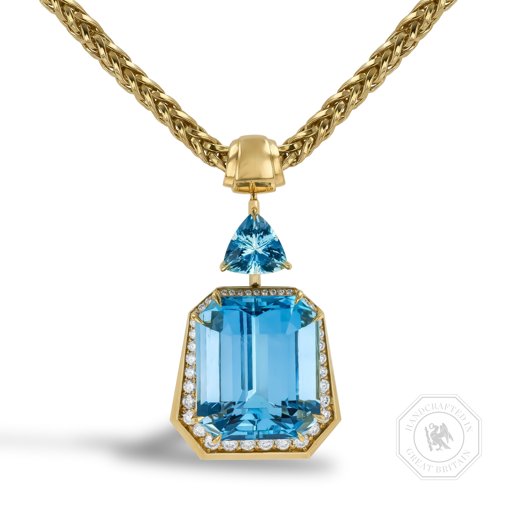 Masterpiece 44.77ct Lukusuzi Aquamarine and Diamond Pendant Emerald & Trillion Cut, Claw Set_1