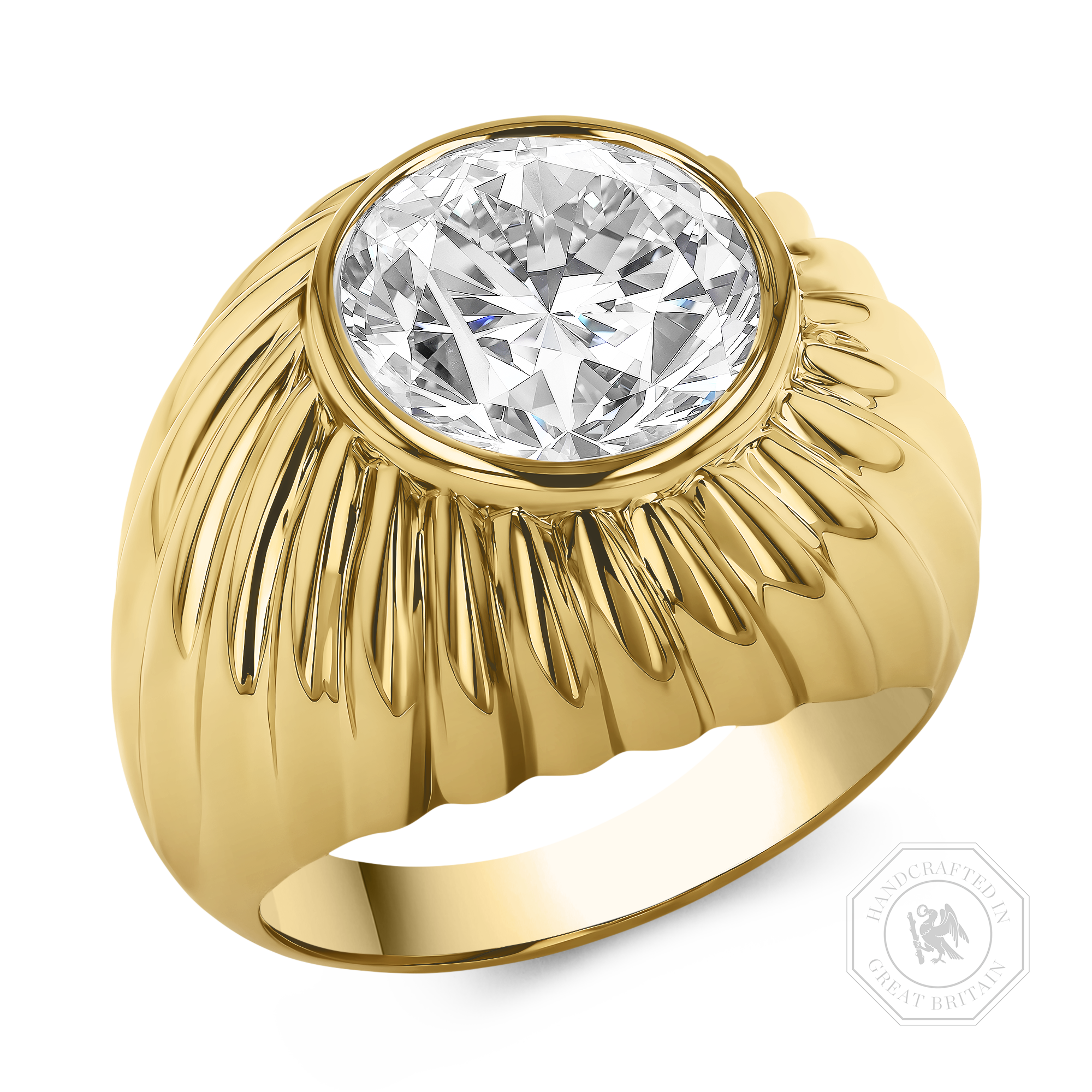 5.03ct Diamond Fluted Bombe Ring Brilliant Cut, Rubover Set_1