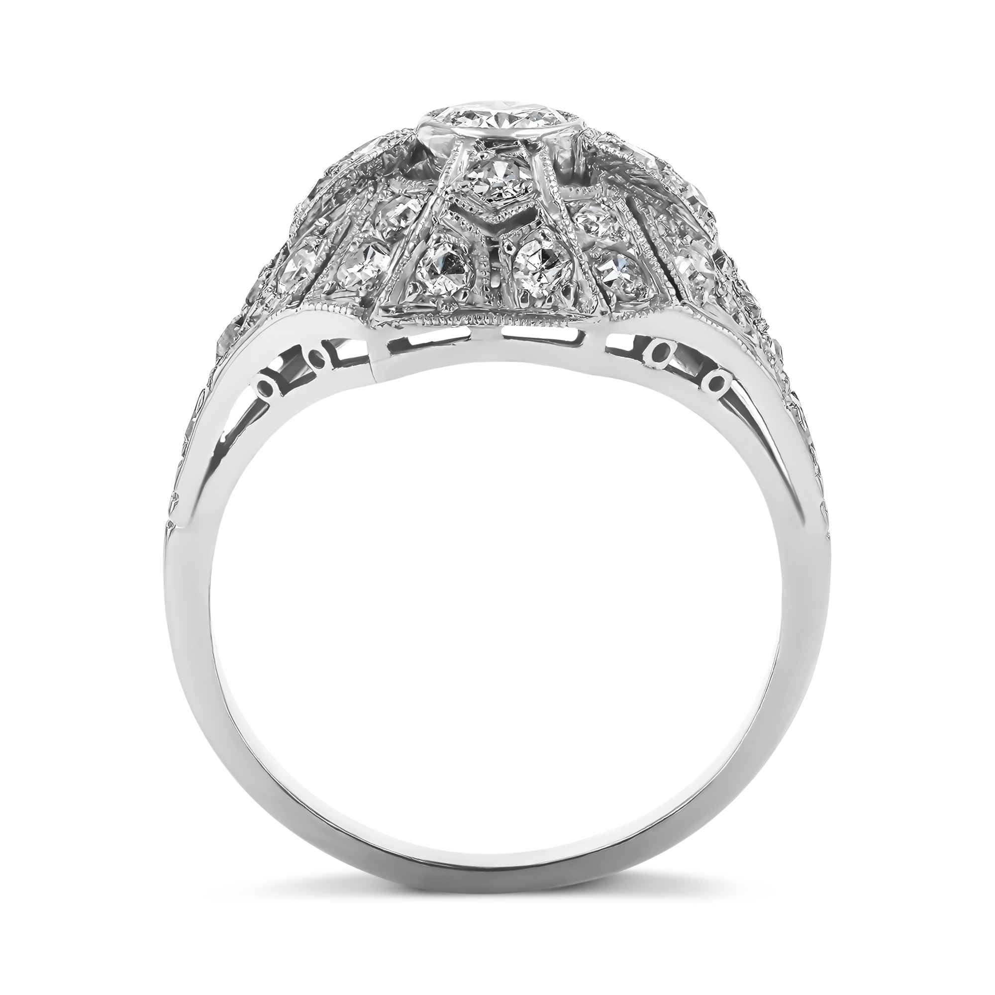 Edwardian Old European Cut Diamond Openwork Ring Old European Cut, Millegrain Set_3